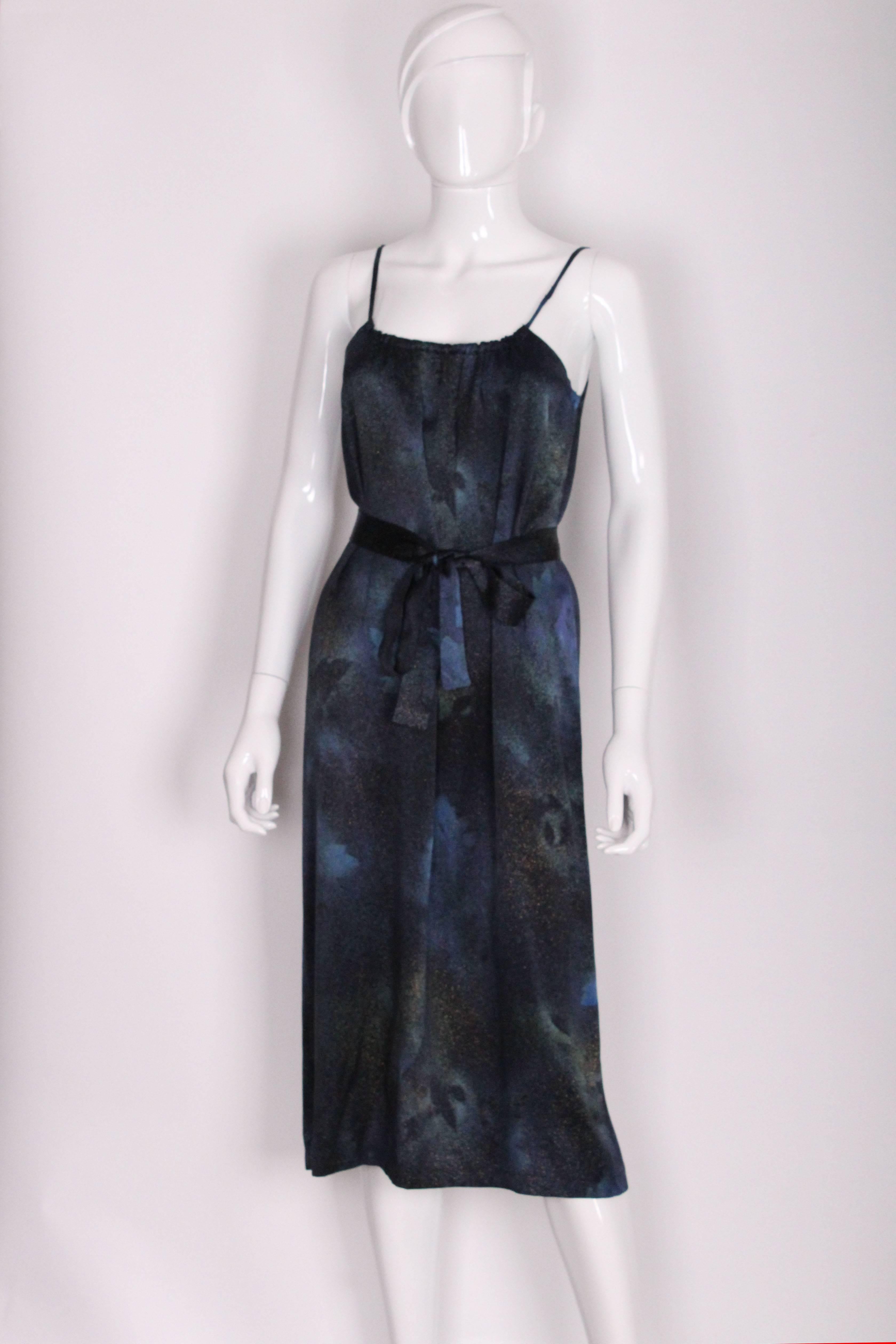 Women's 1990s Midnight Blue, Galaxy Print Silk Vintage Dress and Overshirt 