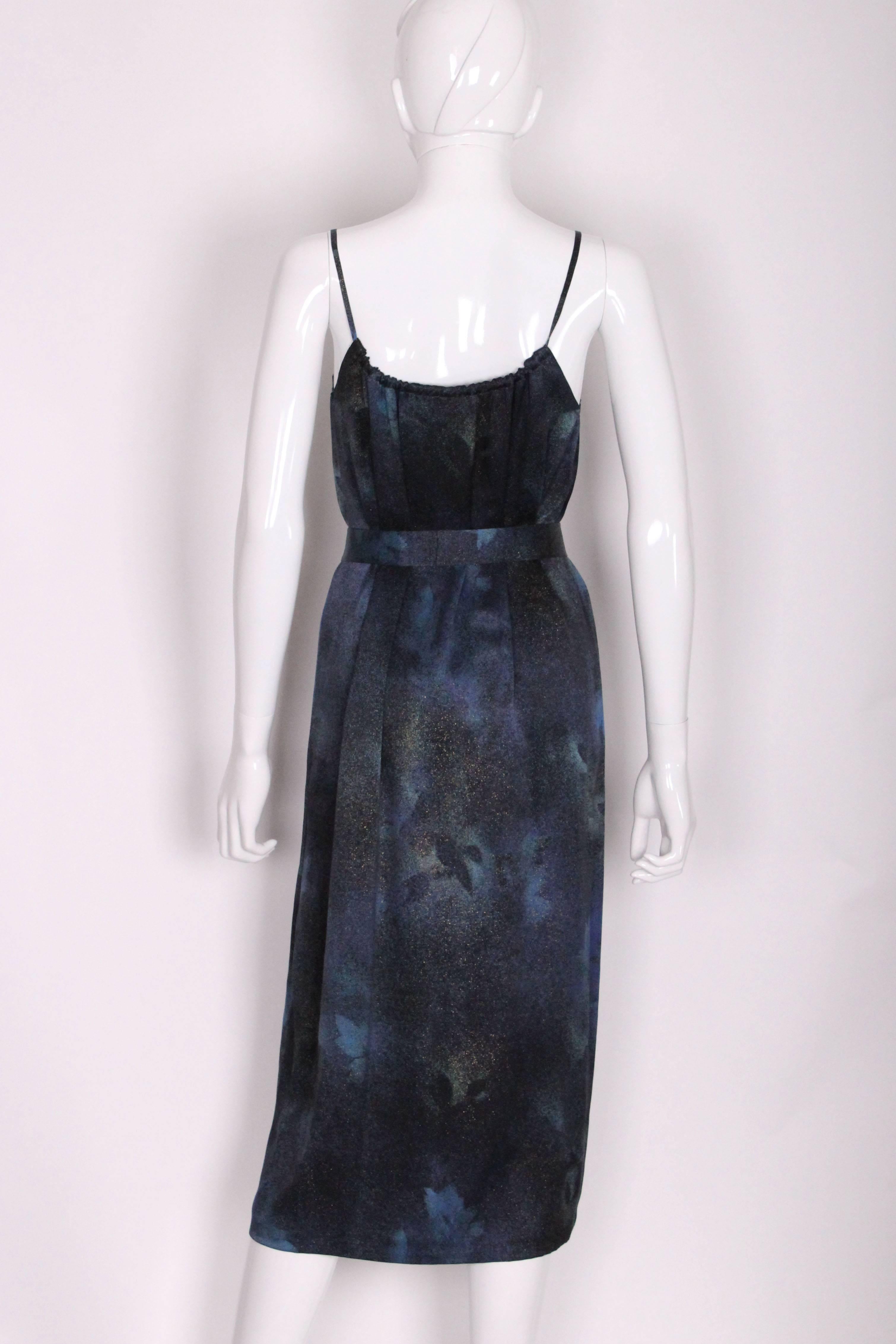 1990s Midnight Blue, Galaxy Print Silk Vintage Dress and Overshirt  2