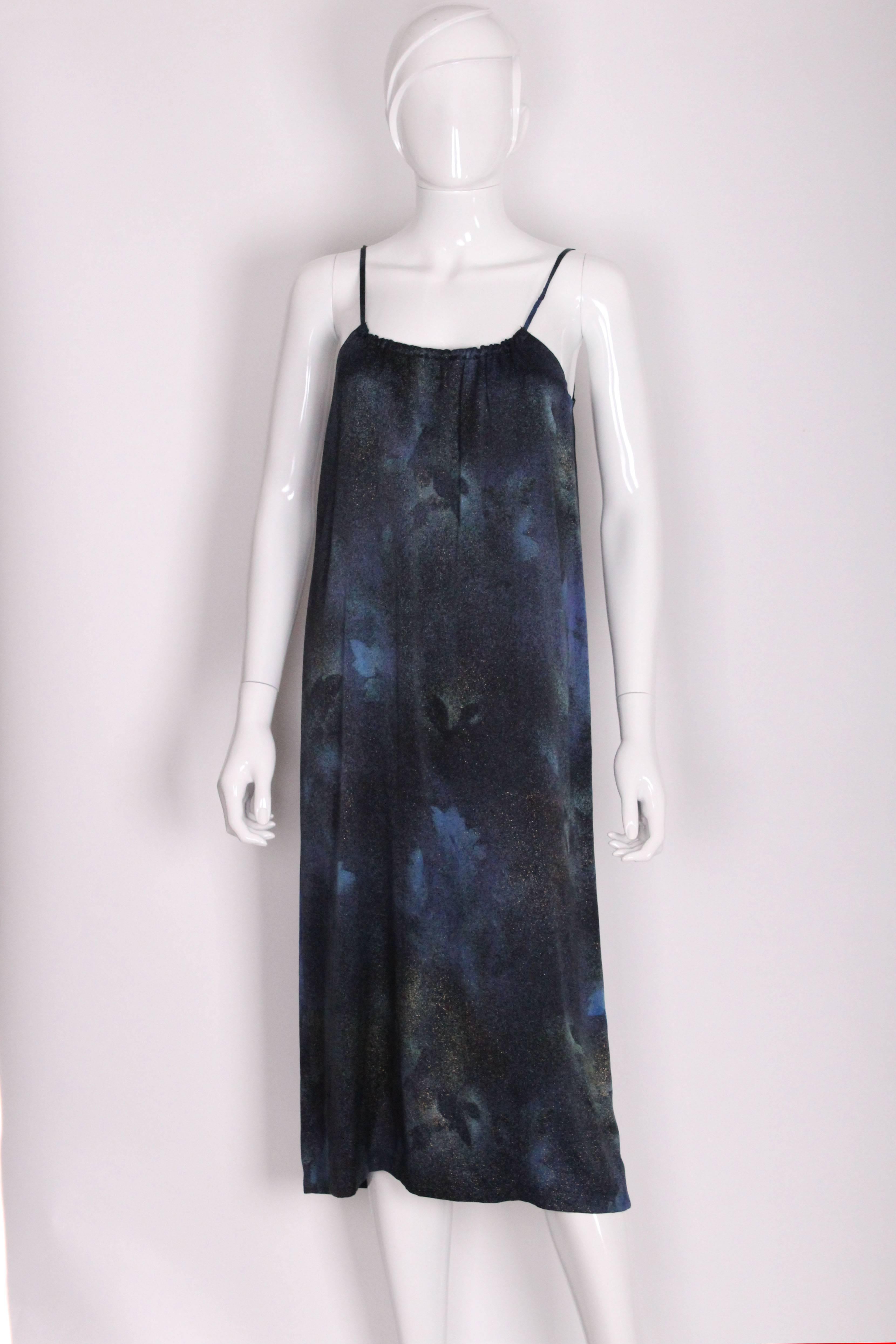 1990s Midnight Blue, Galaxy Print Silk Vintage Dress and Overshirt  1