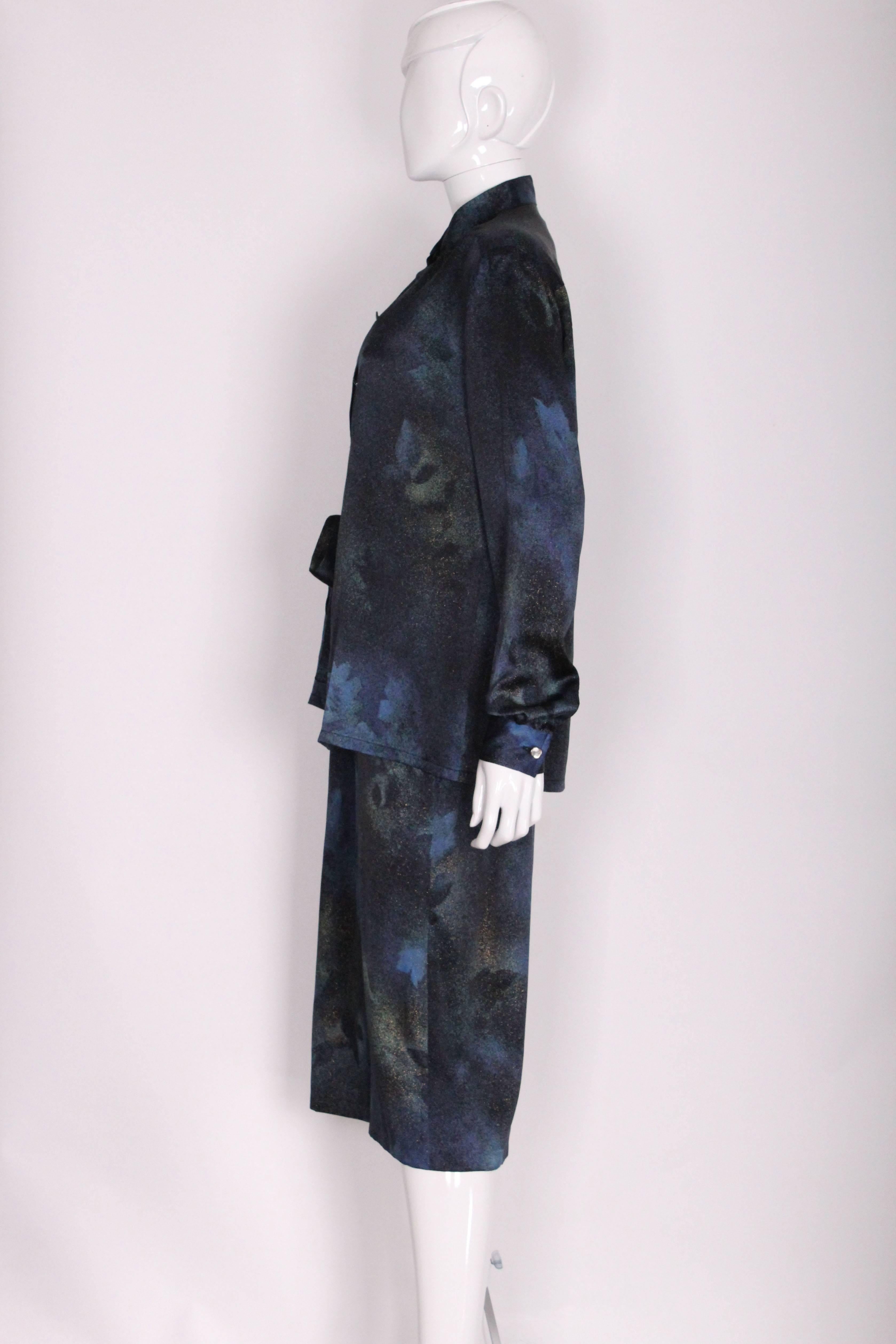 Black 1990s Midnight Blue, Galaxy Print Silk Vintage Dress and Overshirt 