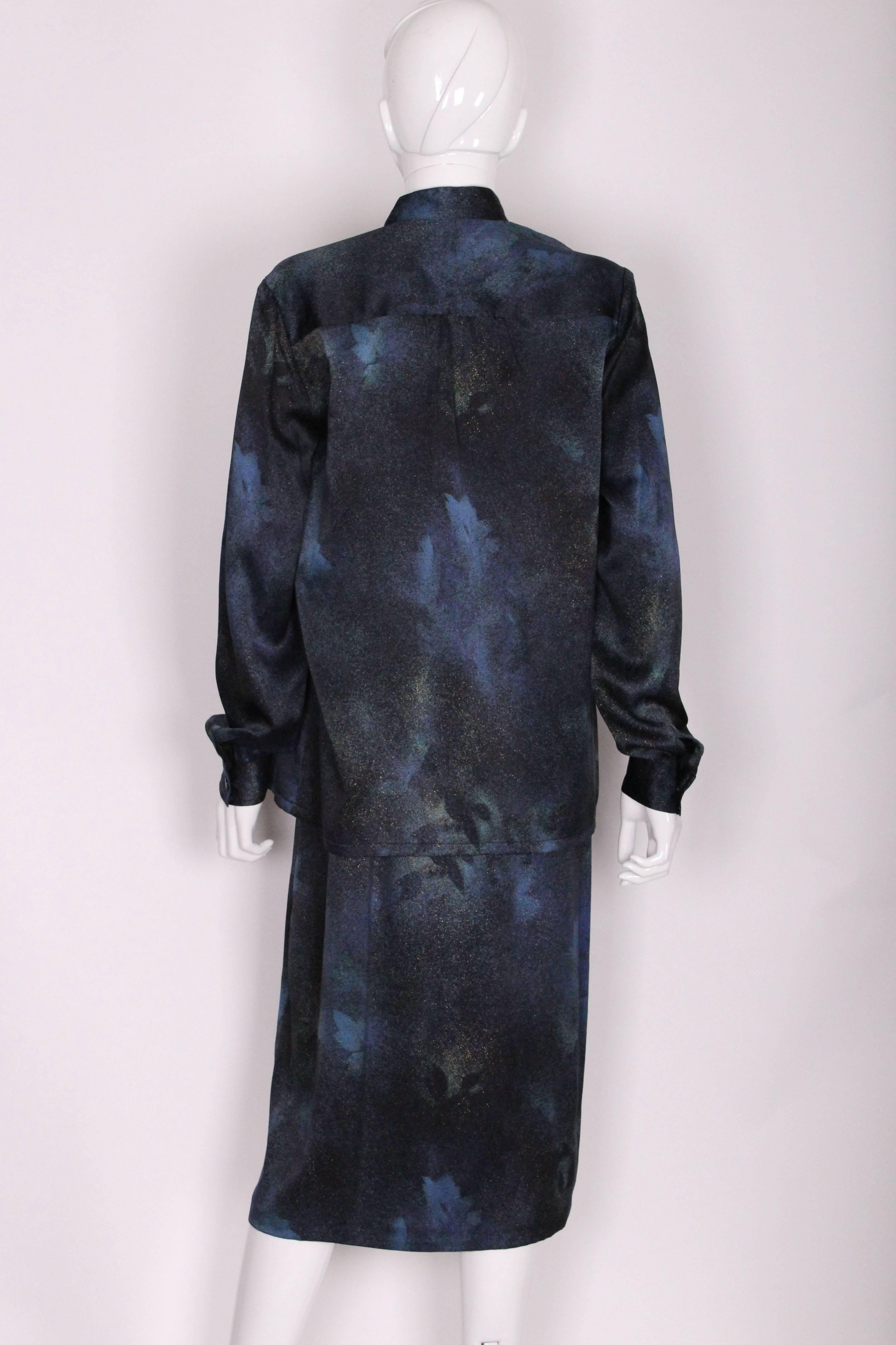 1990s Midnight Blue, Galaxy Print Silk Vintage Dress and Overshirt  In Excellent Condition In London, GB