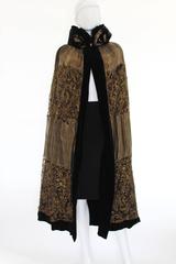 Vintage 1920s Black Velvet & Gold Lame Lace Cape