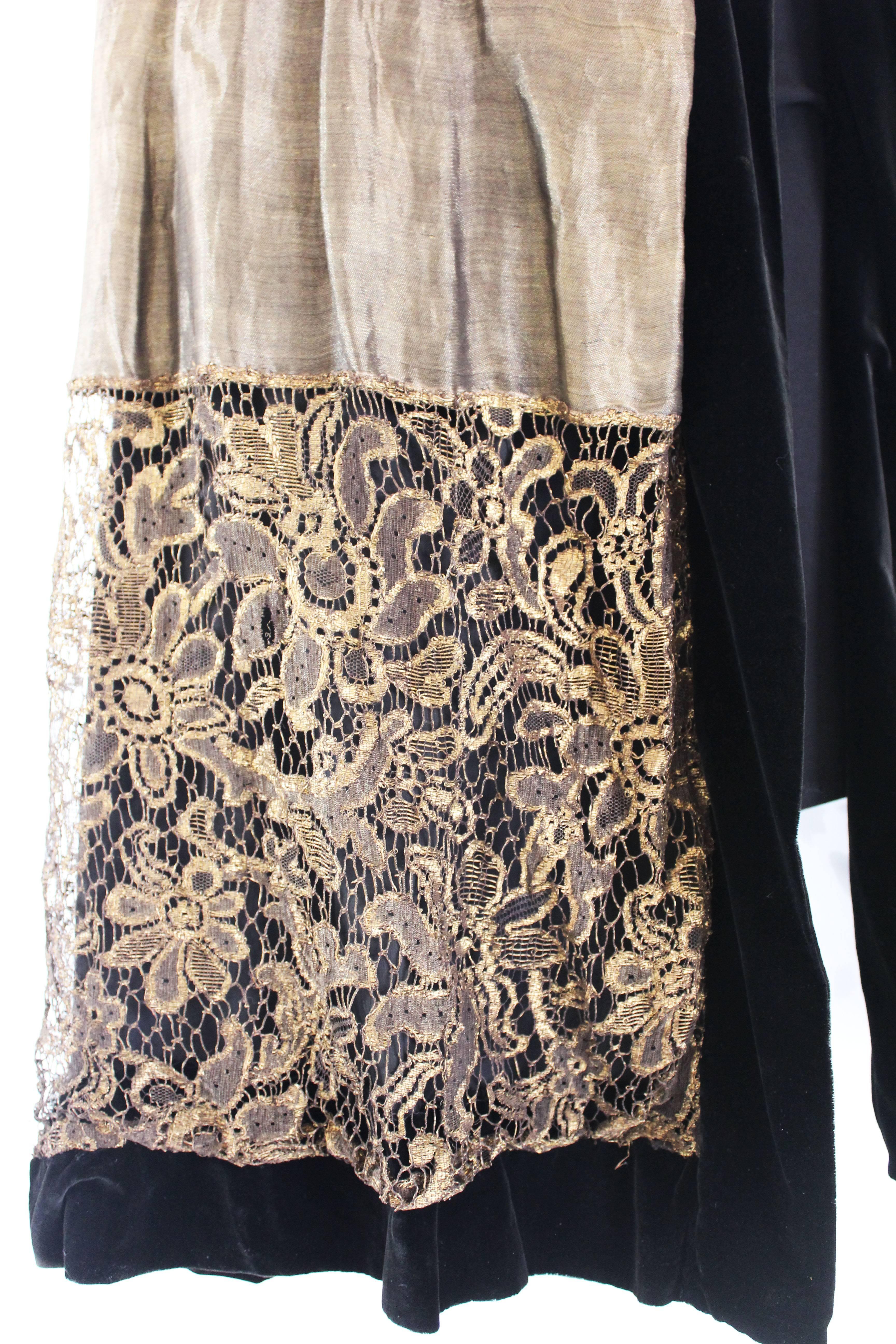 Vintage 1920s Black Velvet & Gold Lame Lace Cape 1