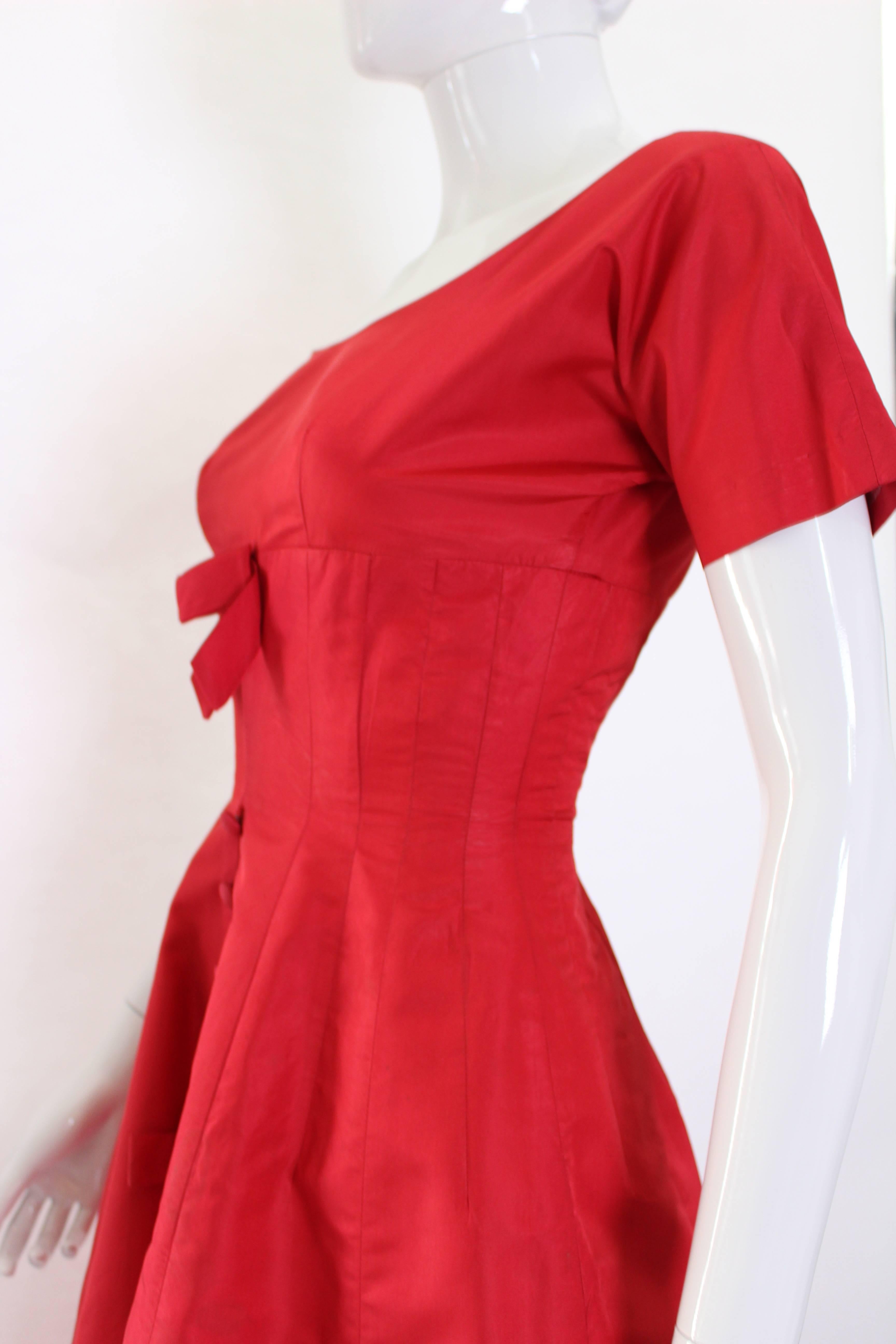 1950s Crimson Red Satin Vintage Prom Style Dress 2