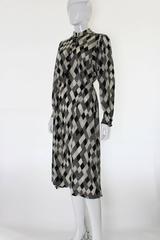 1970s Black & White Spotted Chiffon Tricosa Paris Vintage Dress