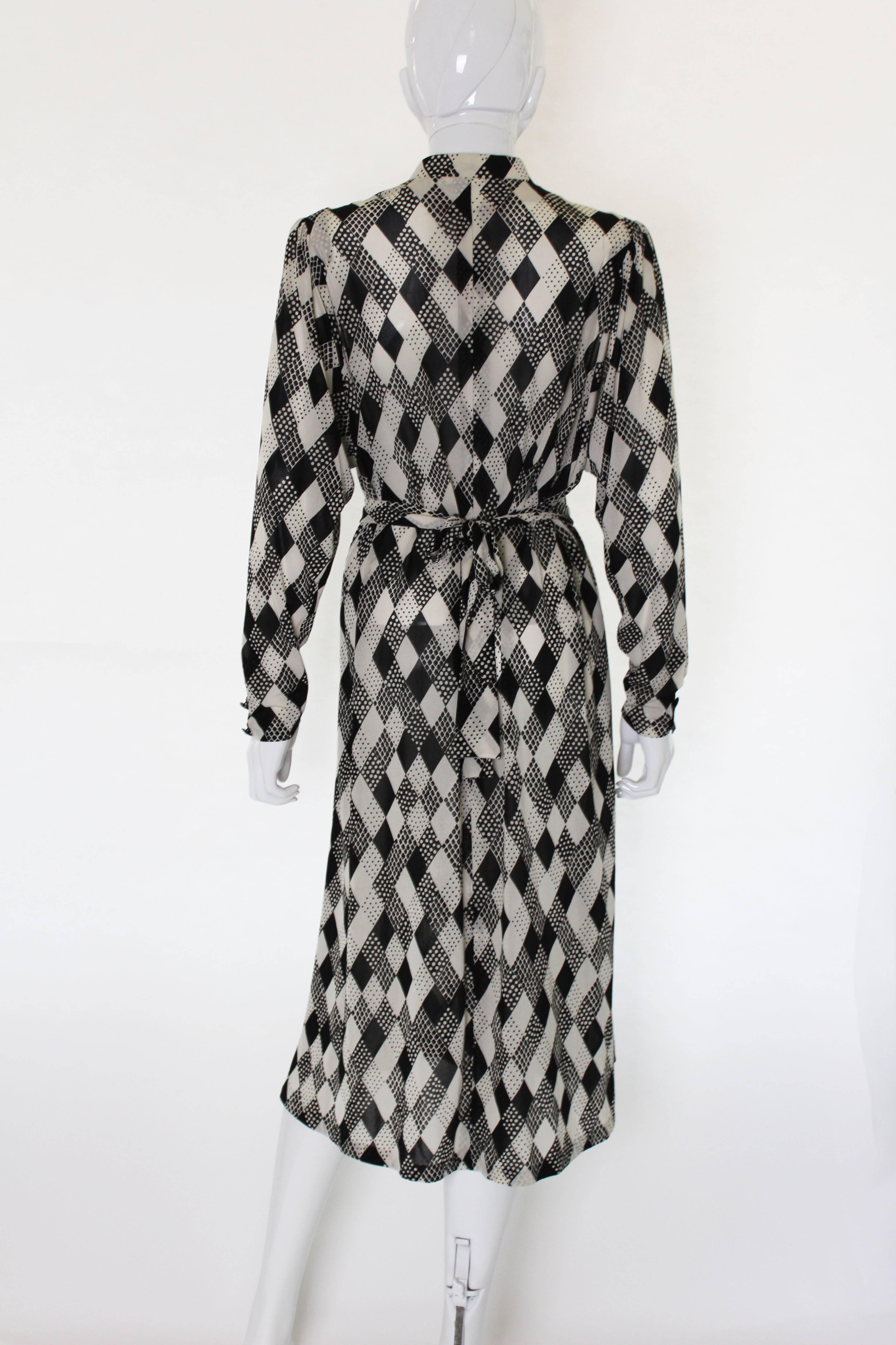 1970s Black & White Spotted Chiffon Tricosa Paris Vintage Dress In Excellent Condition In London, GB