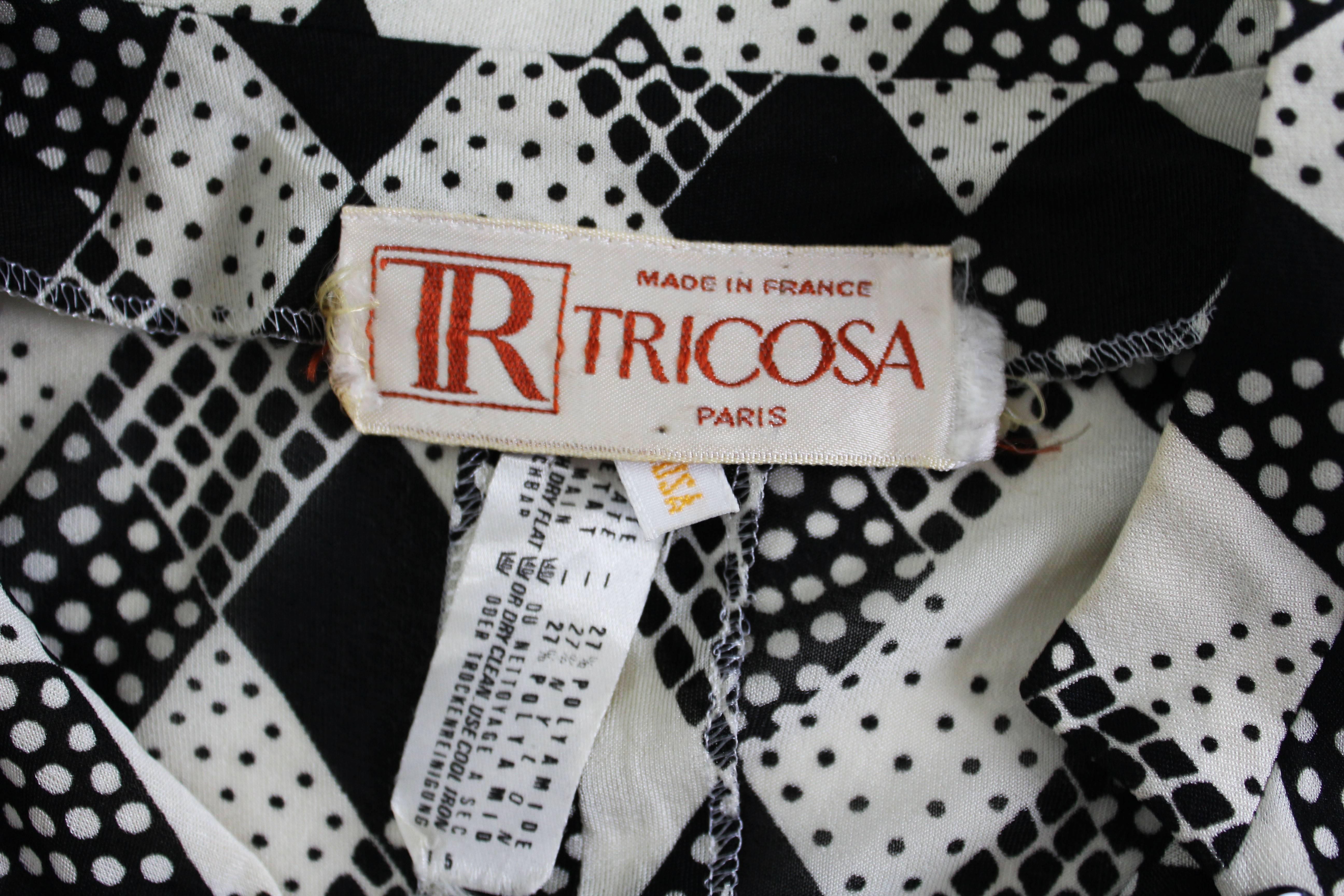 1970s Black & White Spotted Chiffon Tricosa Paris Vintage Dress 2