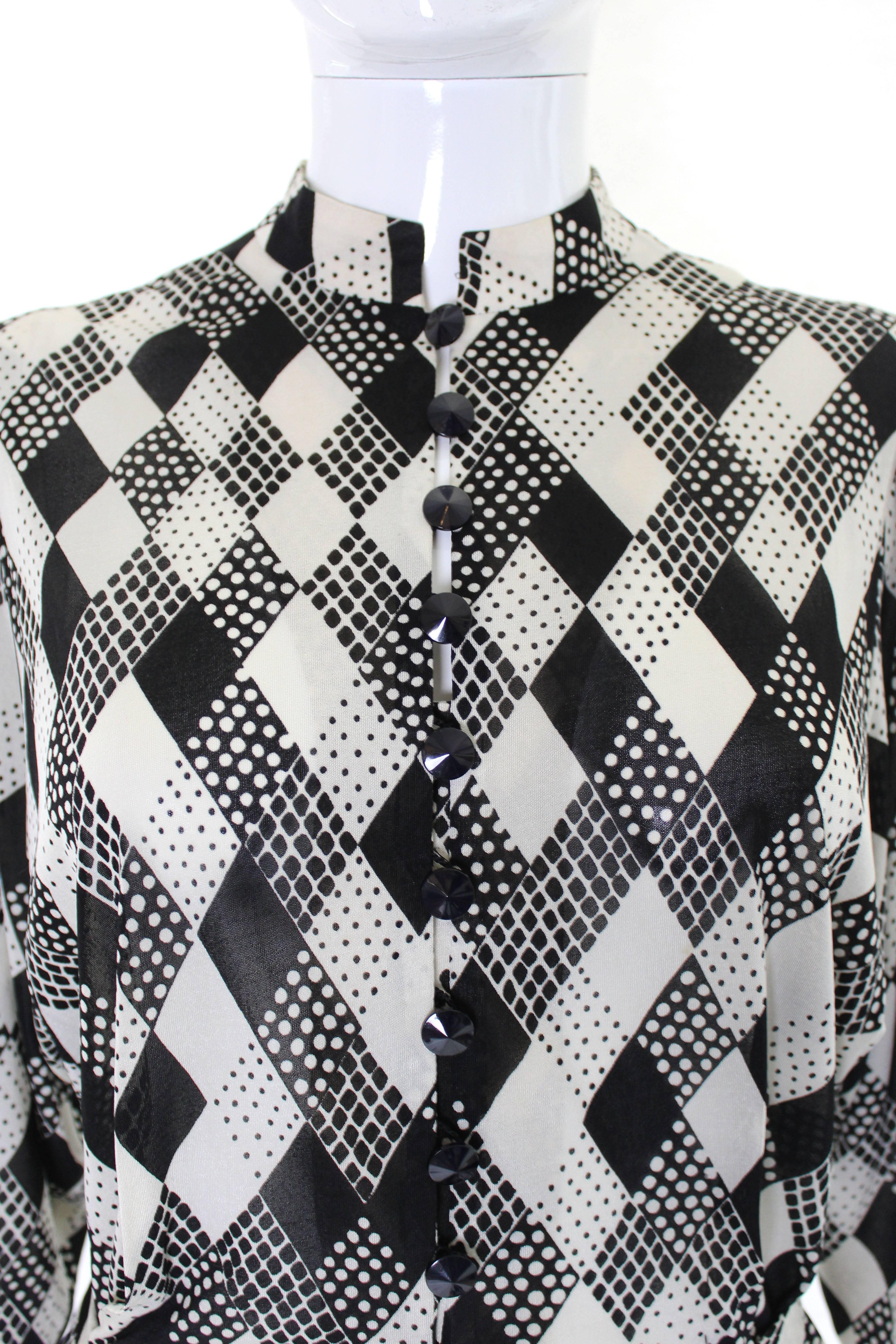 Women's 1970s Black & White Spotted Chiffon Tricosa Paris Vintage Dress