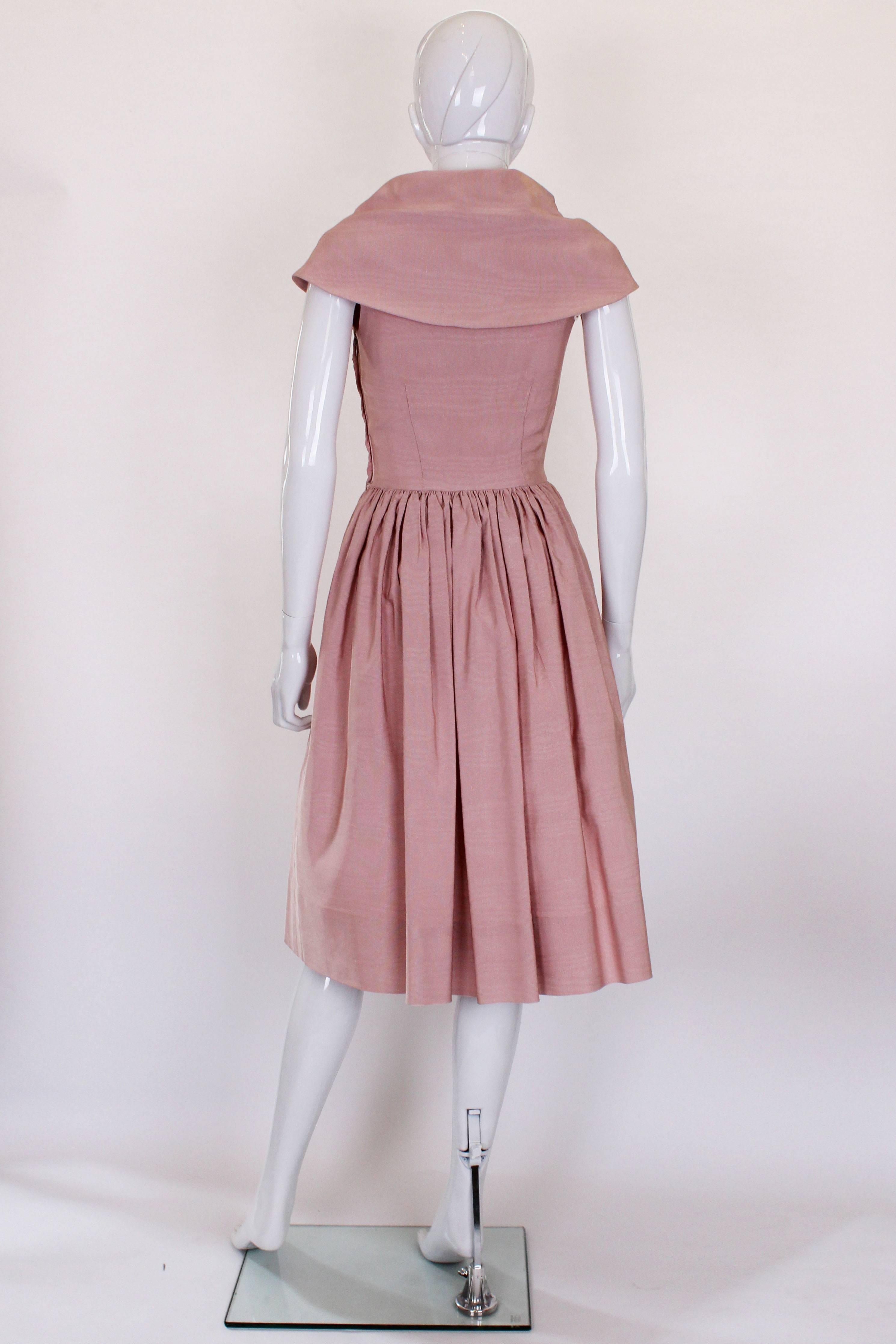 Brown 1950s Dusty Pink Prom Style Vintage Dress