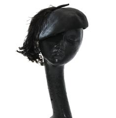 1950s Black Straw & Ostrich Feather Retro Harrods Hat