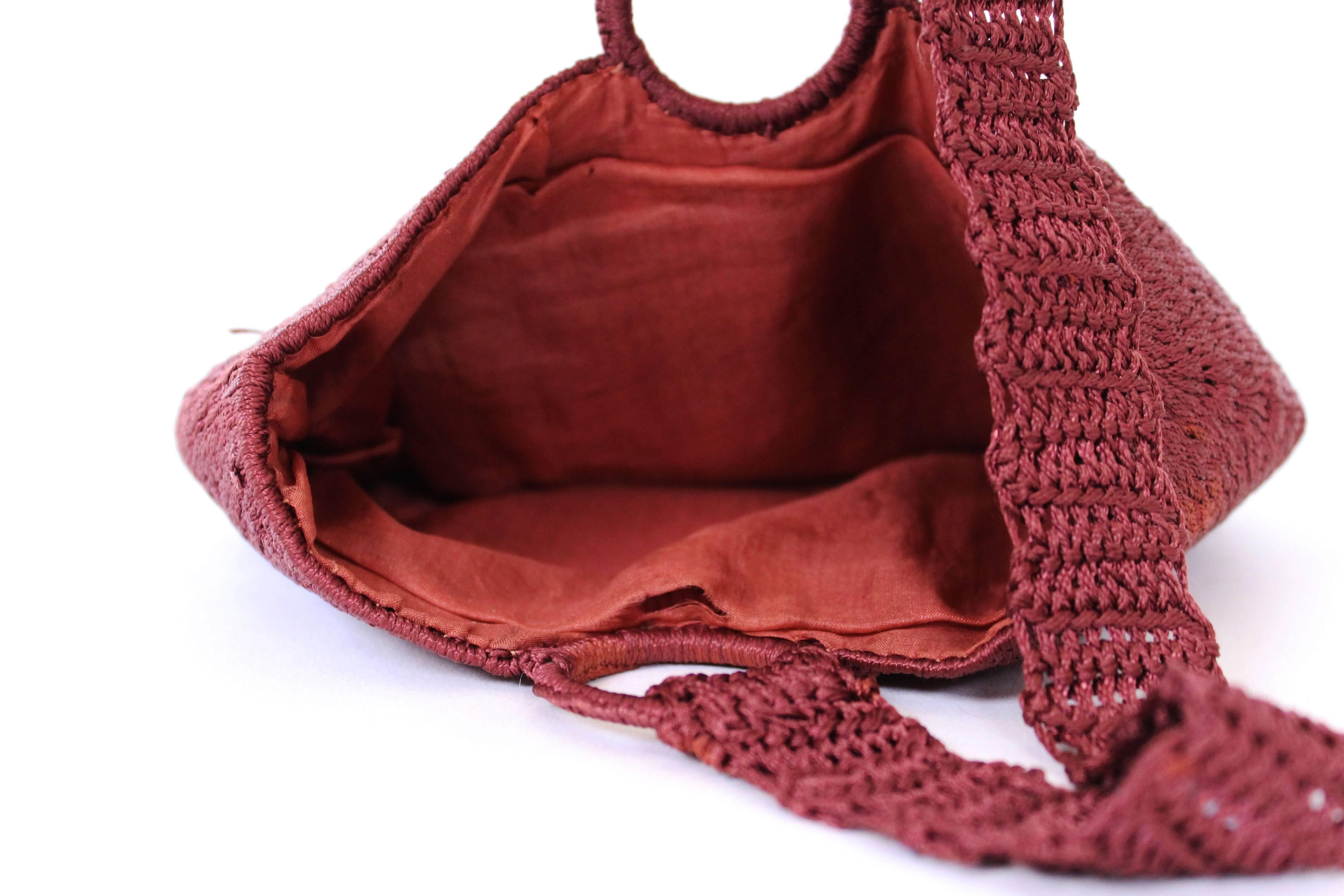 1920s Crochet Burgundy Vintage Evening Bag 1