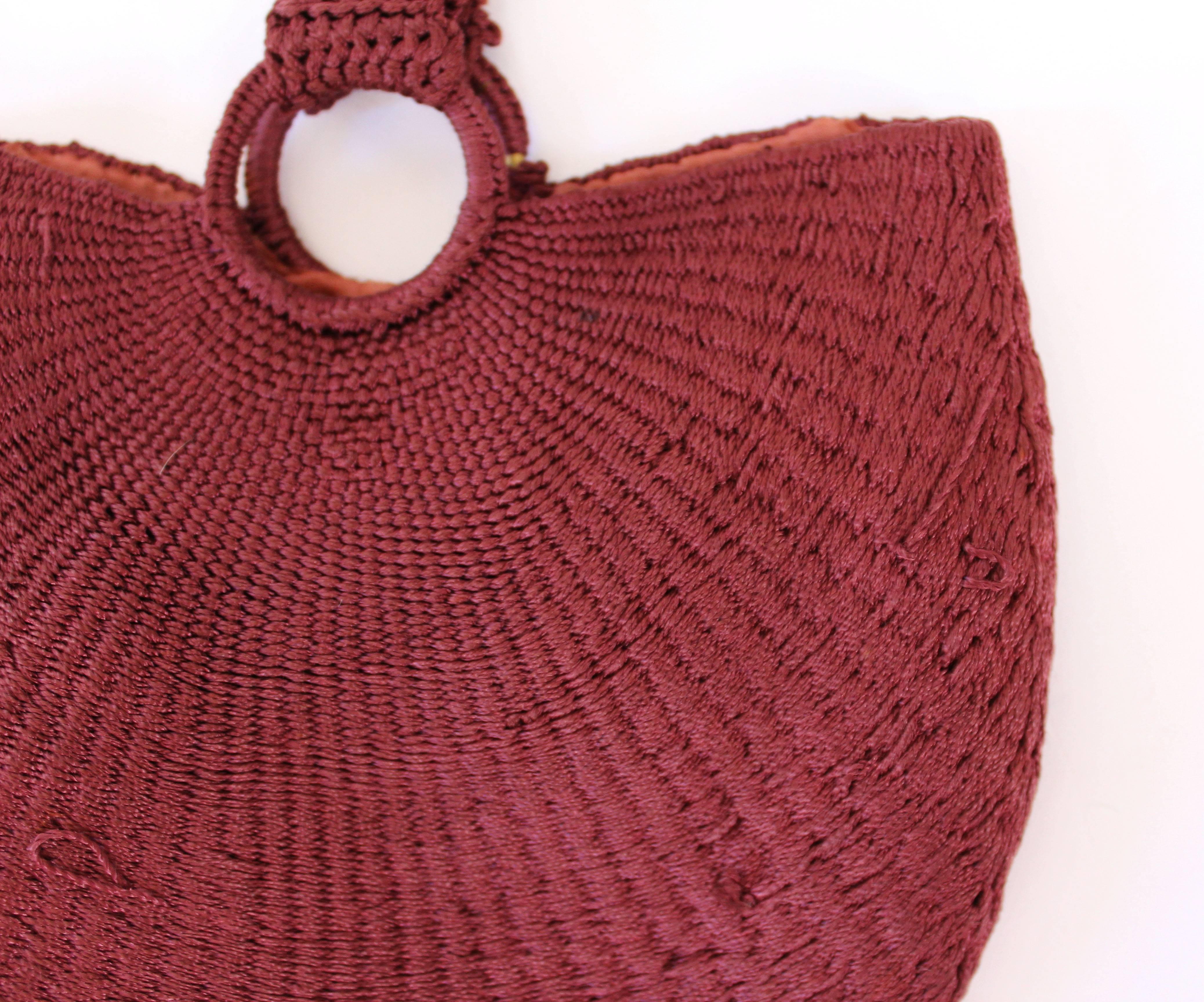 Women's 1920s Crochet Burgundy Vintage Evening Bag