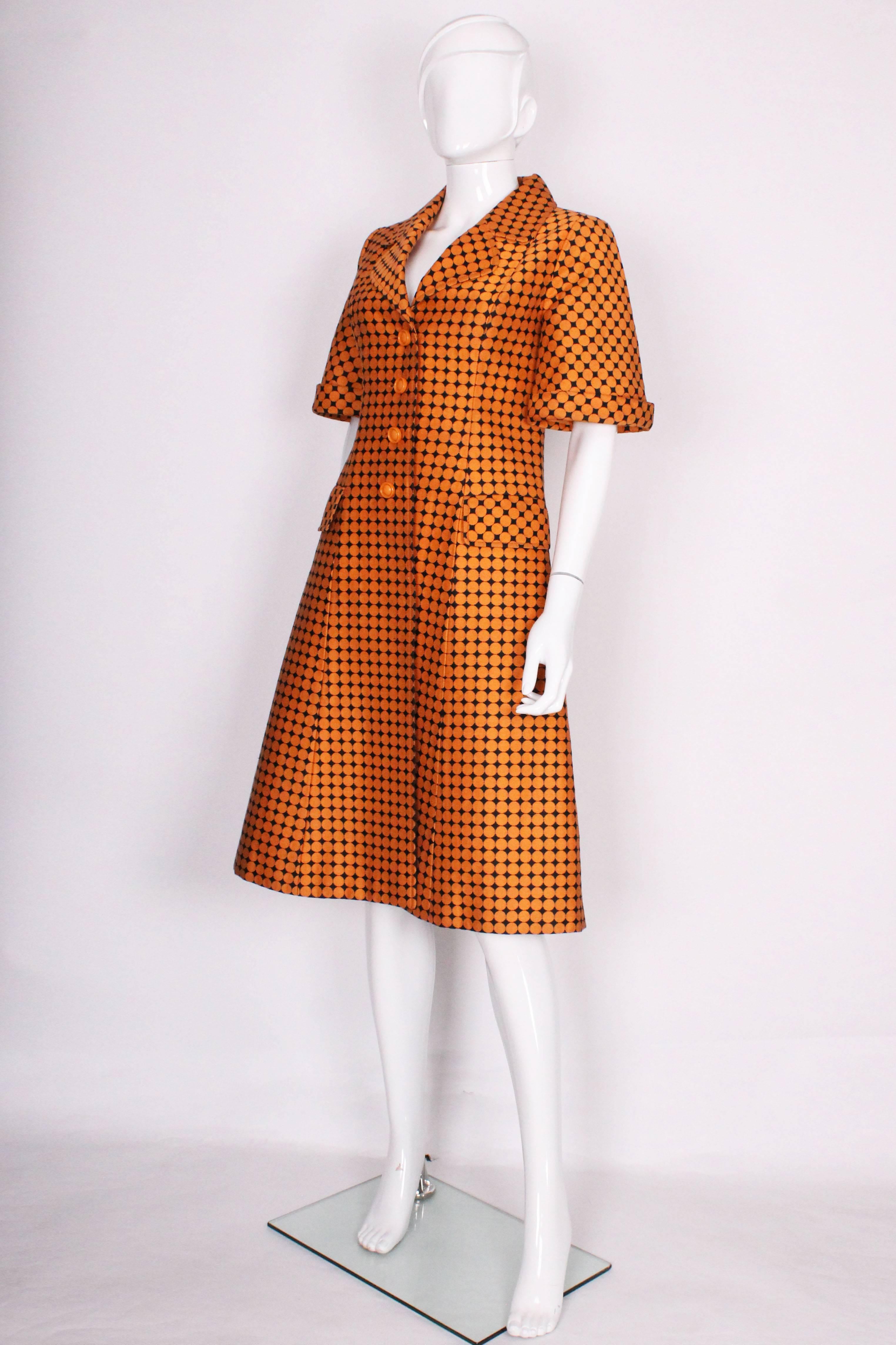 1960s Orange & Black Spotted Vintage Coat Dress In Excellent Condition In London, GB