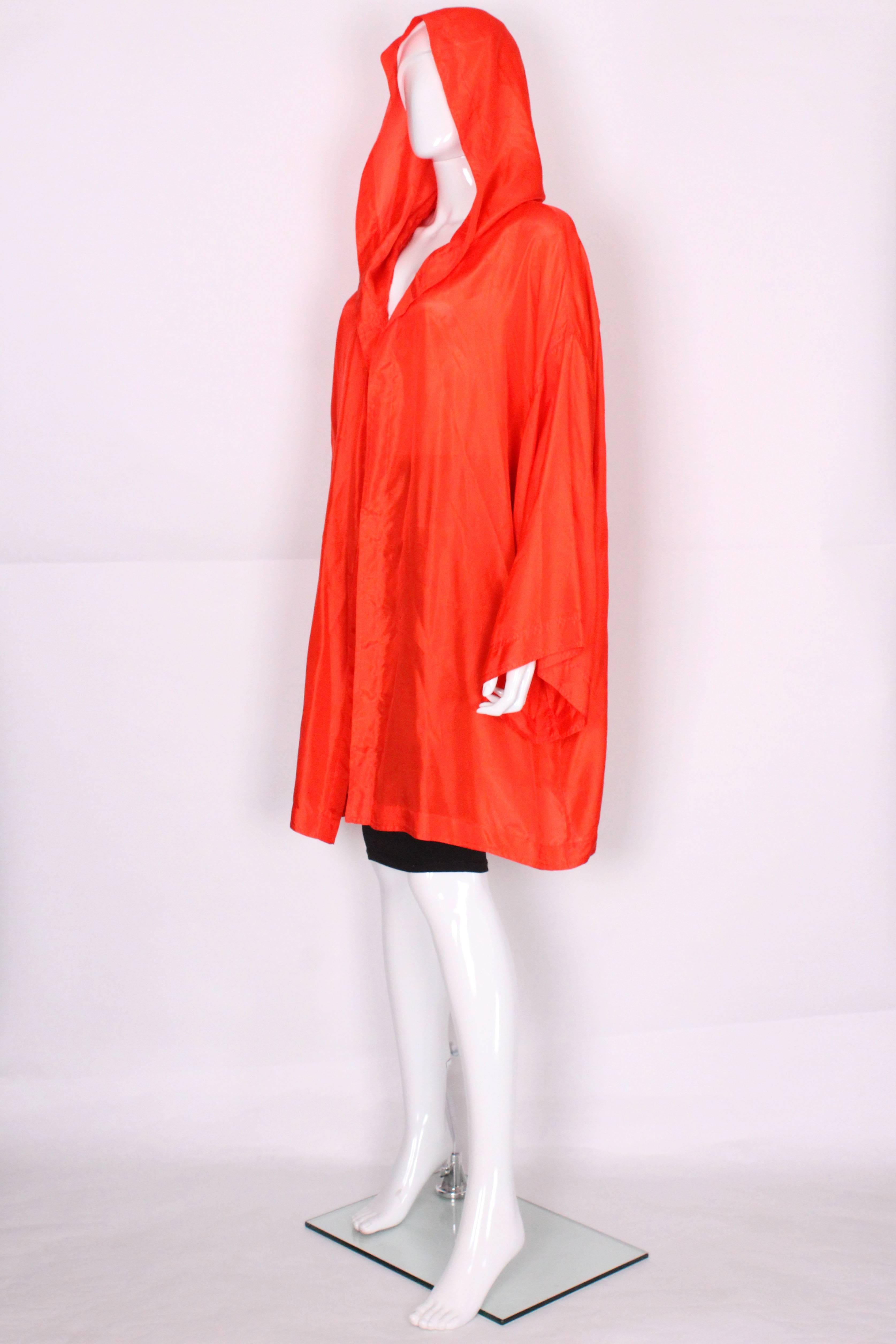 Red Silk Oversize Jacket With Hood by Issac Mizrahi