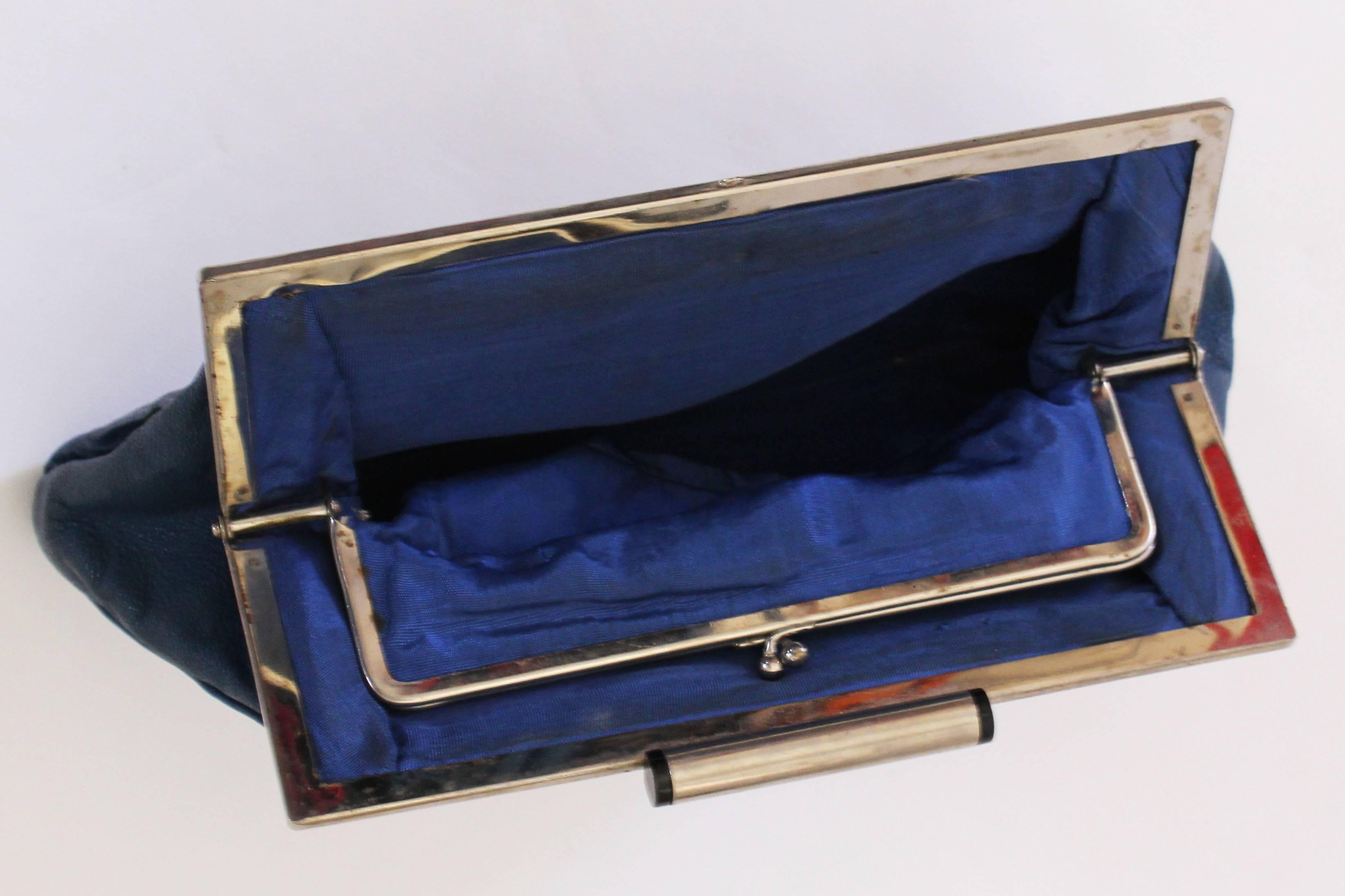 Women's 1920s Art Deco Blue Leather Clutch Bag