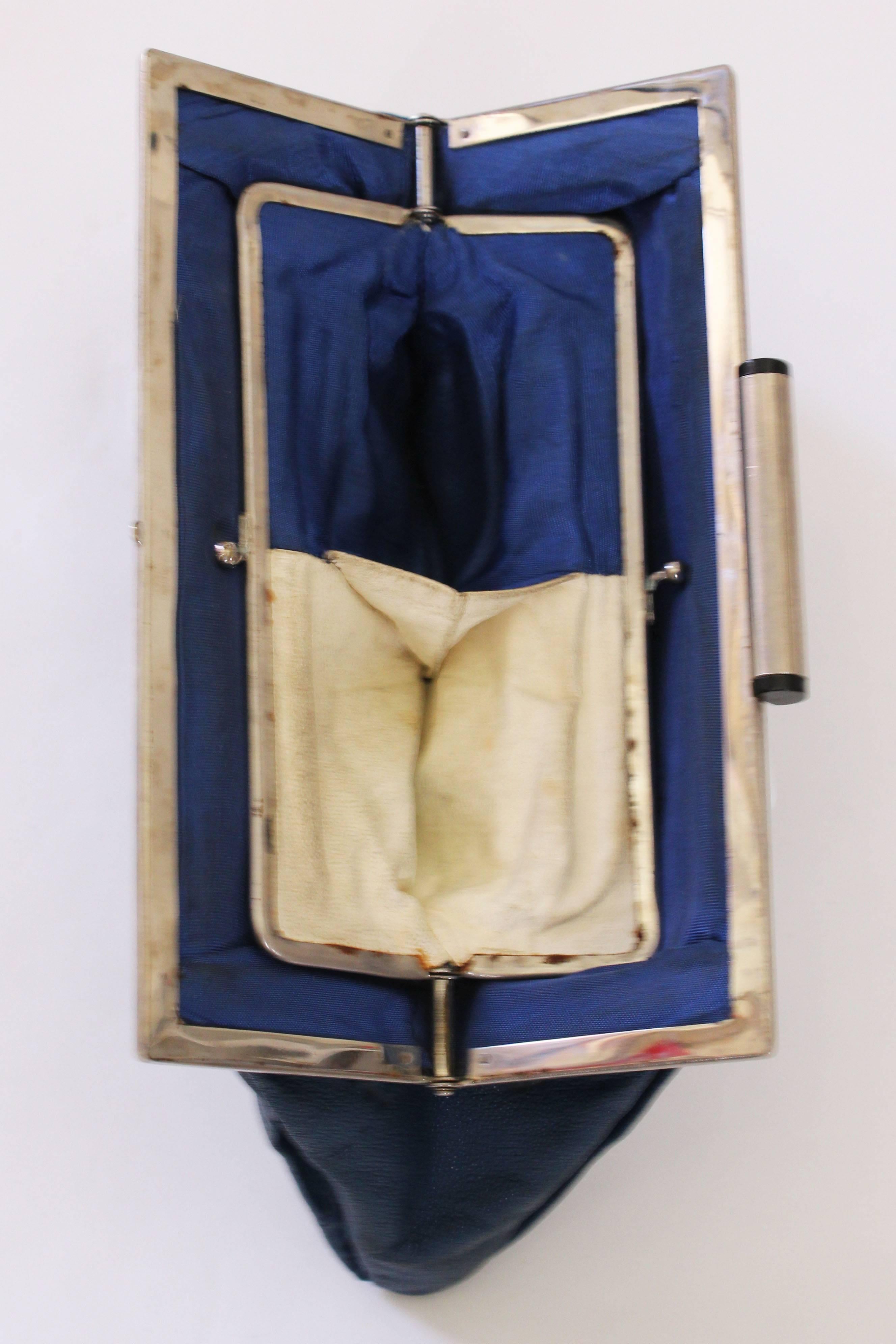 1920s Art Deco Blue Leather Clutch Bag 1