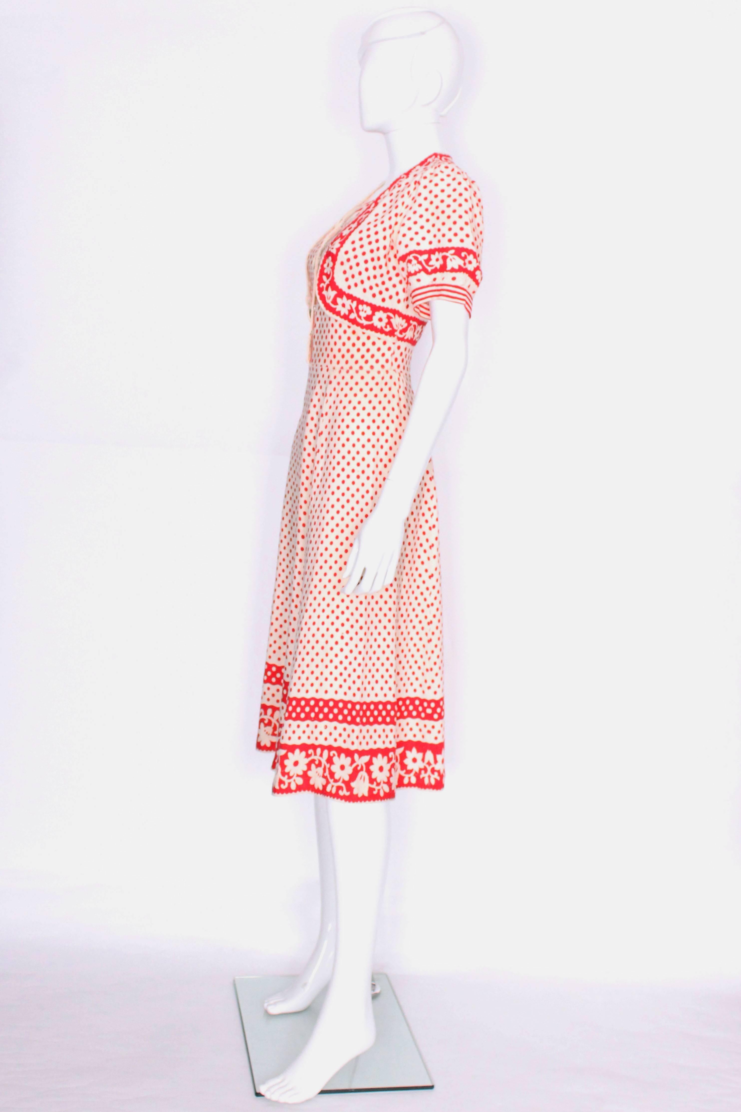 Pink 1940s Red & White Polka Dot Tea Dress