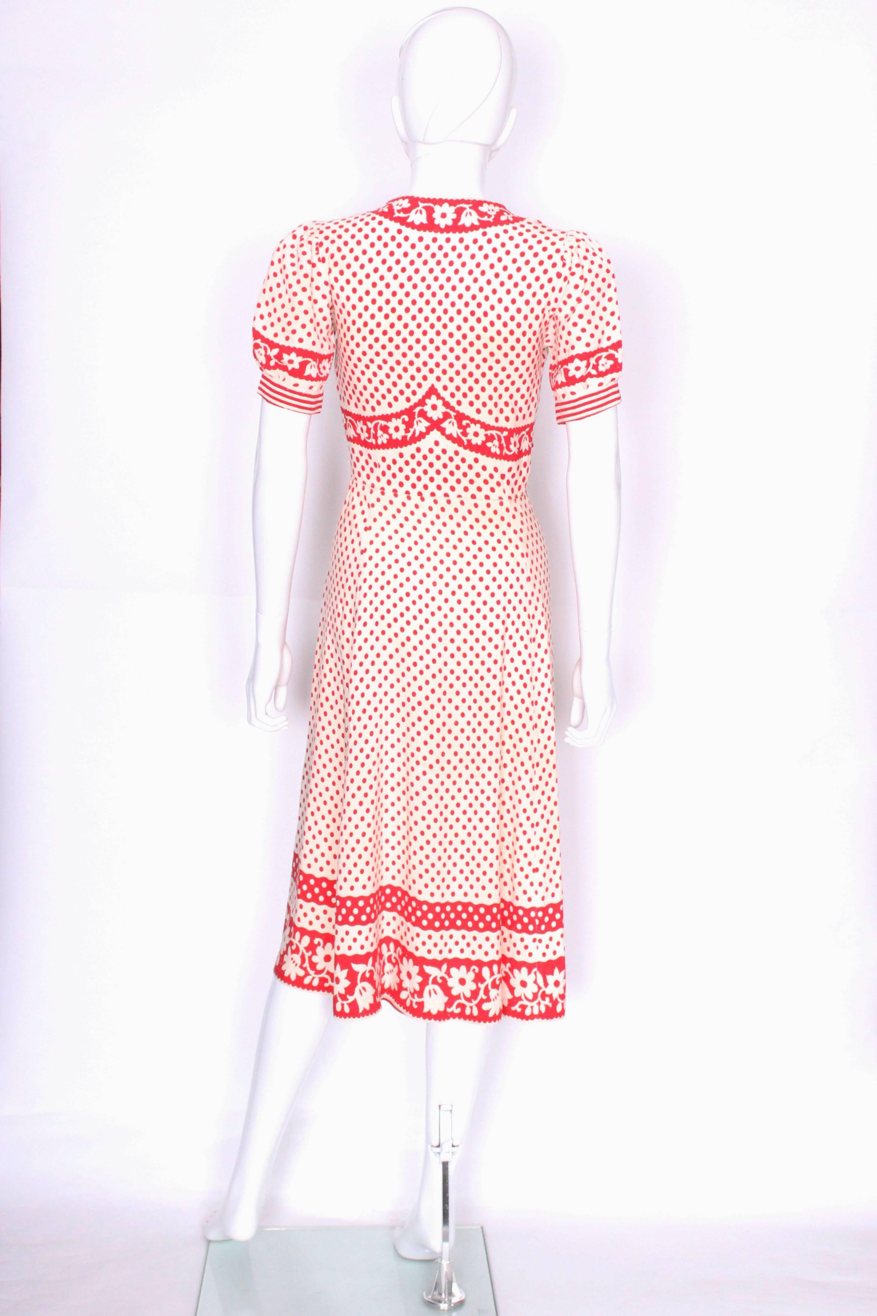 1940s Red & White Polka Dot Tea Dress In Excellent Condition In London, GB