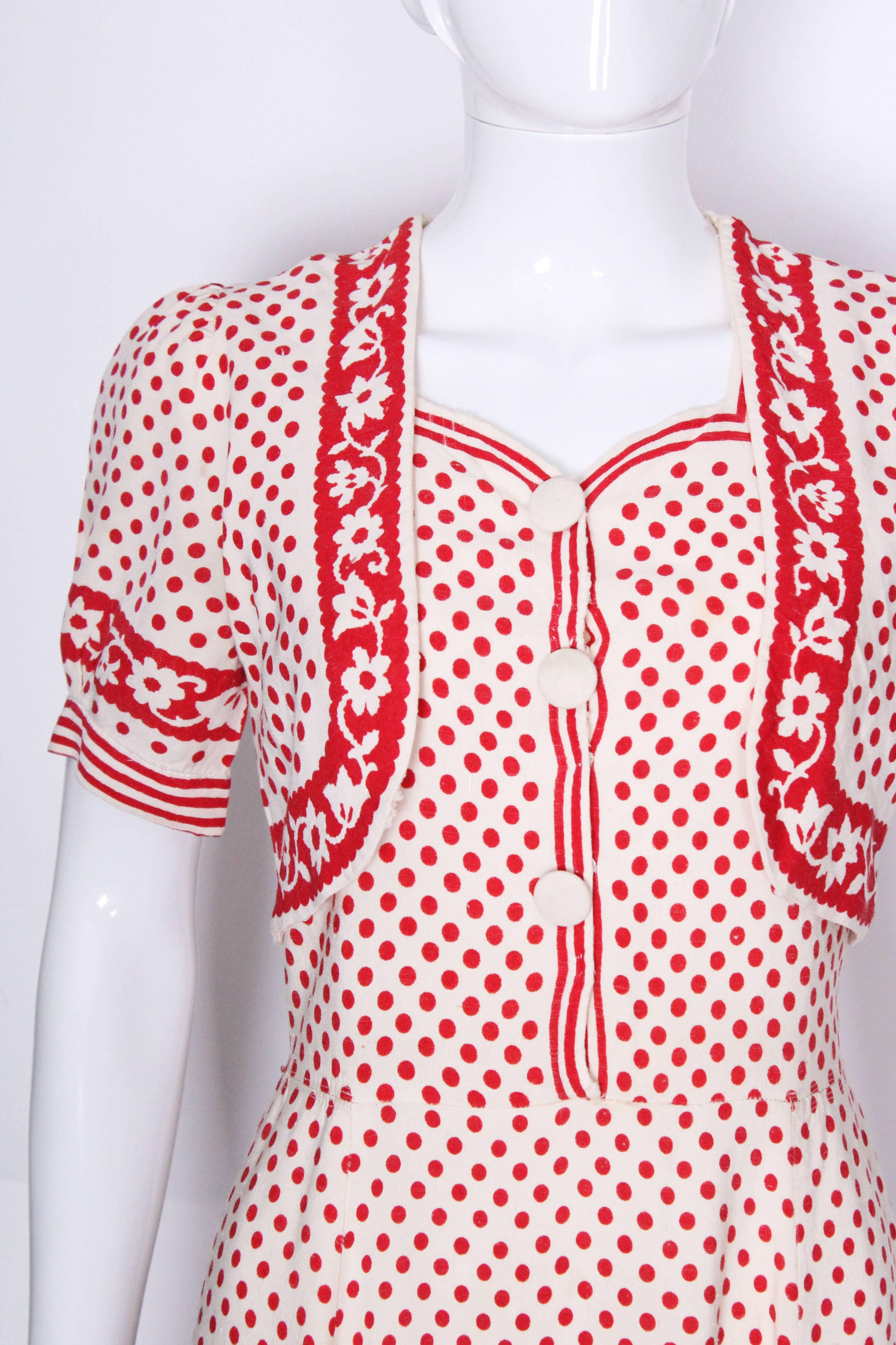 Women's 1940s Red & White Polka Dot Tea Dress