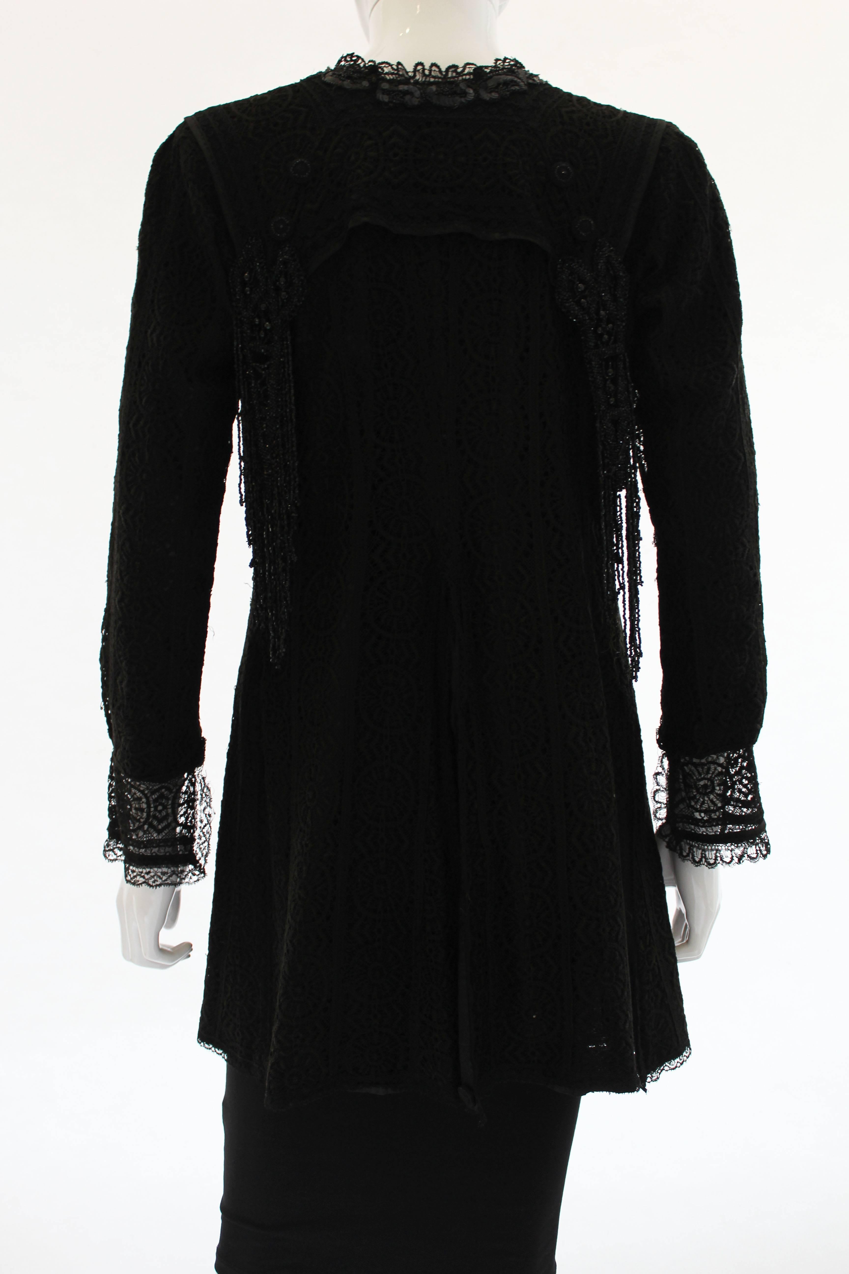 Women's Antique Victorian Black Lace Jacket with Jet Beading