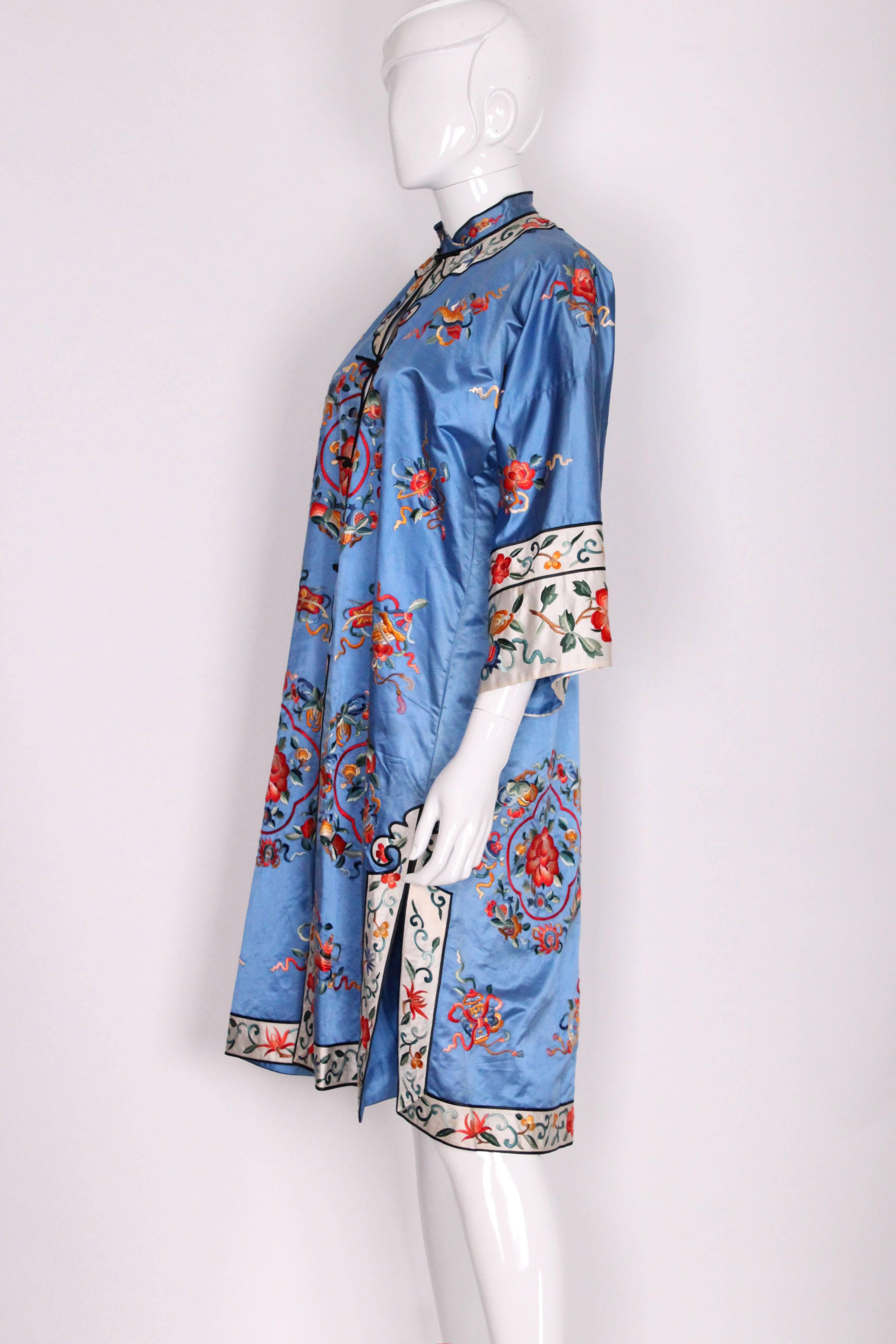 Gray 1960s Chinese Blue Silk, Embroiderd Jacket