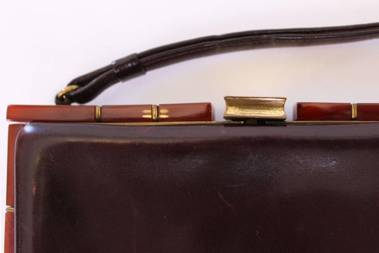 1920's Brown Leather and Brass Art Deco Bag at 1stDibs