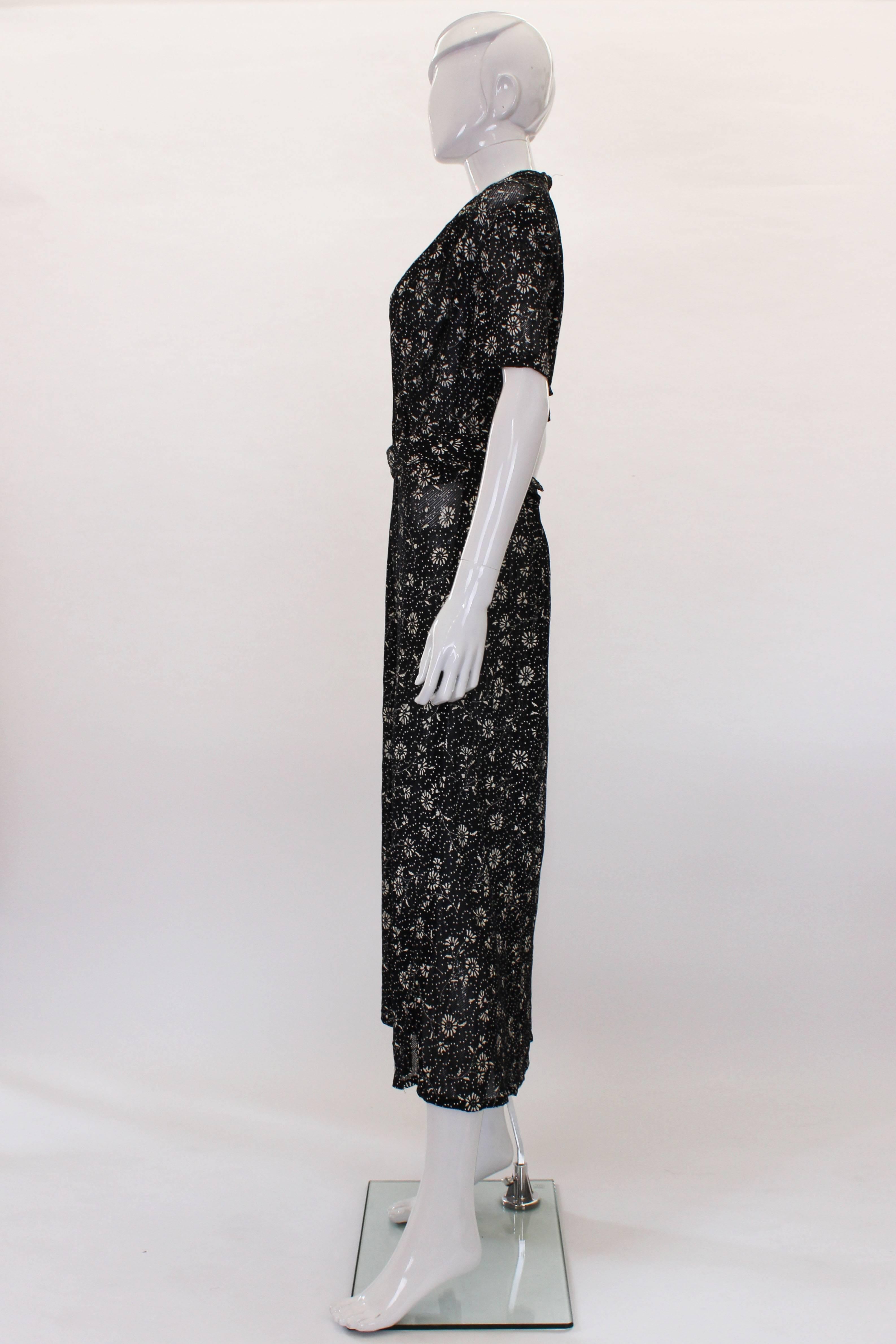 Unusual 1940s Stencil Printed Mesh Dress In Excellent Condition In London, GB
