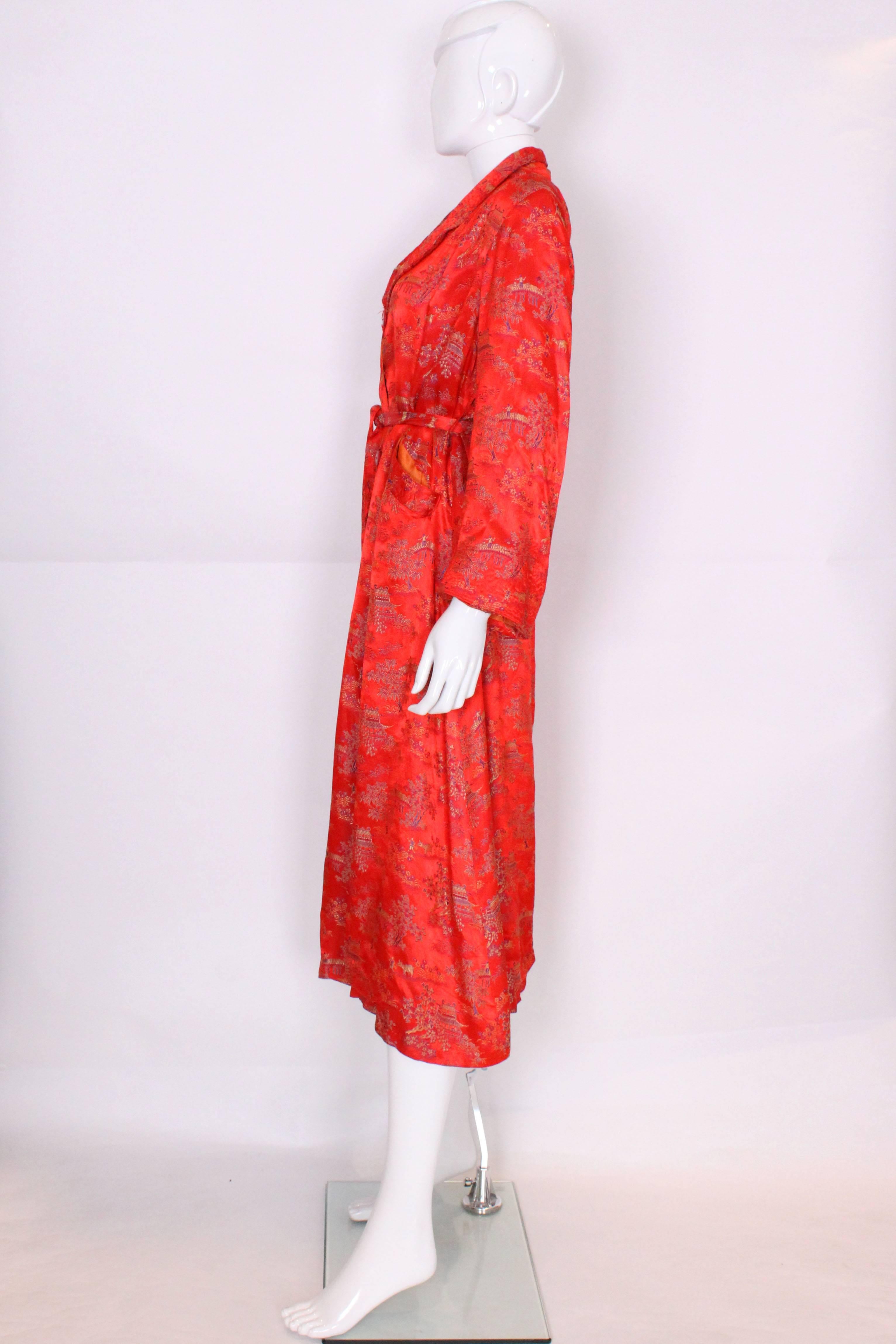 long red silk dressing gown