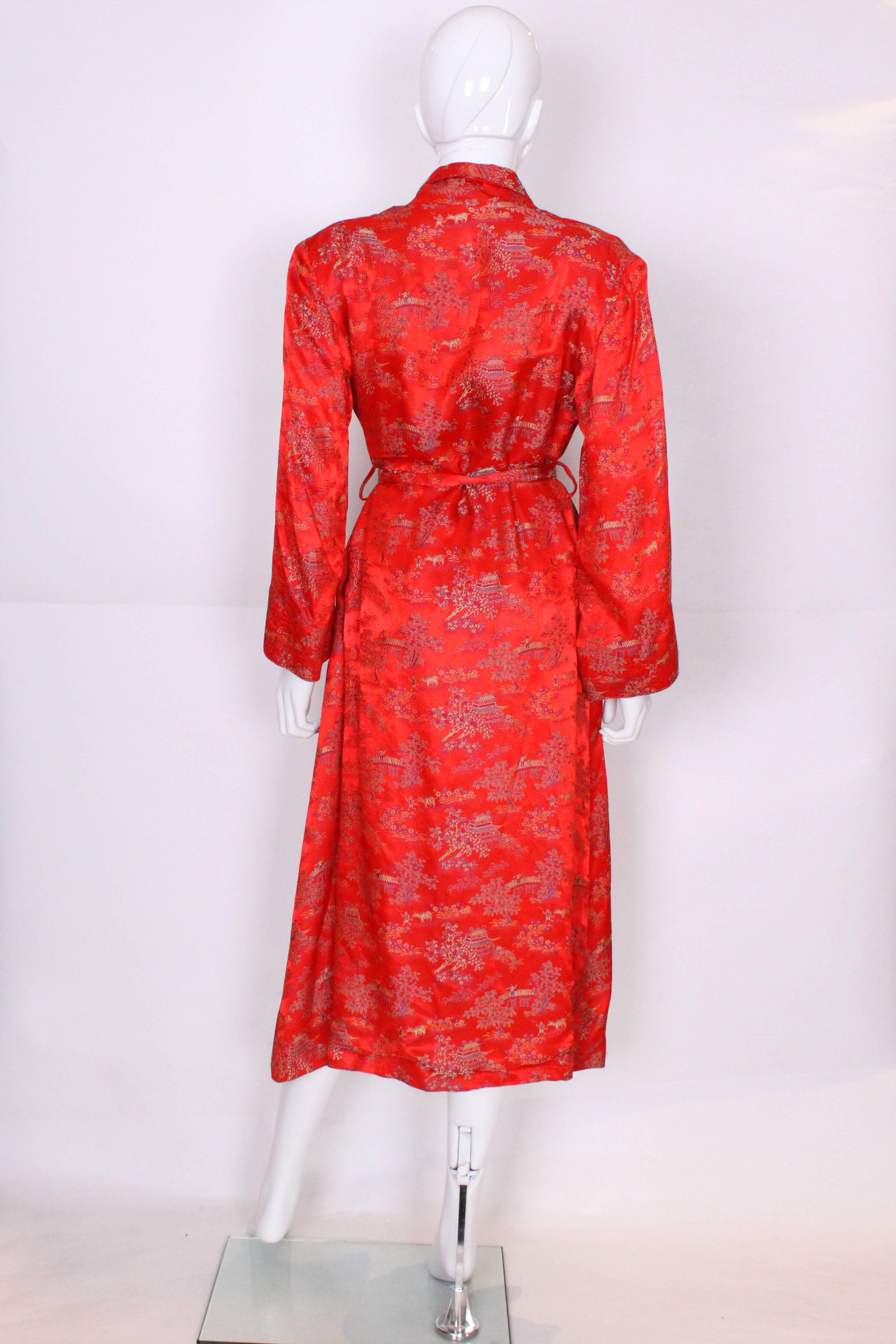 1950s Chinese Style Red Silk Dressing Gown In Excellent Condition In London, GB