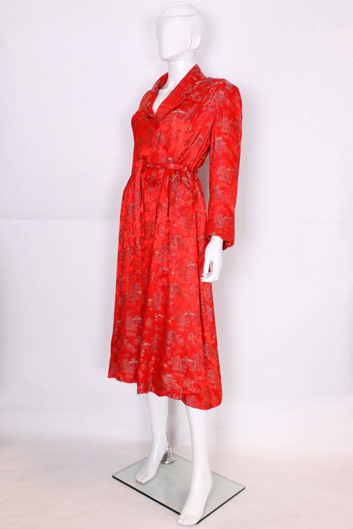 1950s Chinese Style Red Silk Dressing Gown For Sale at 1stDibs