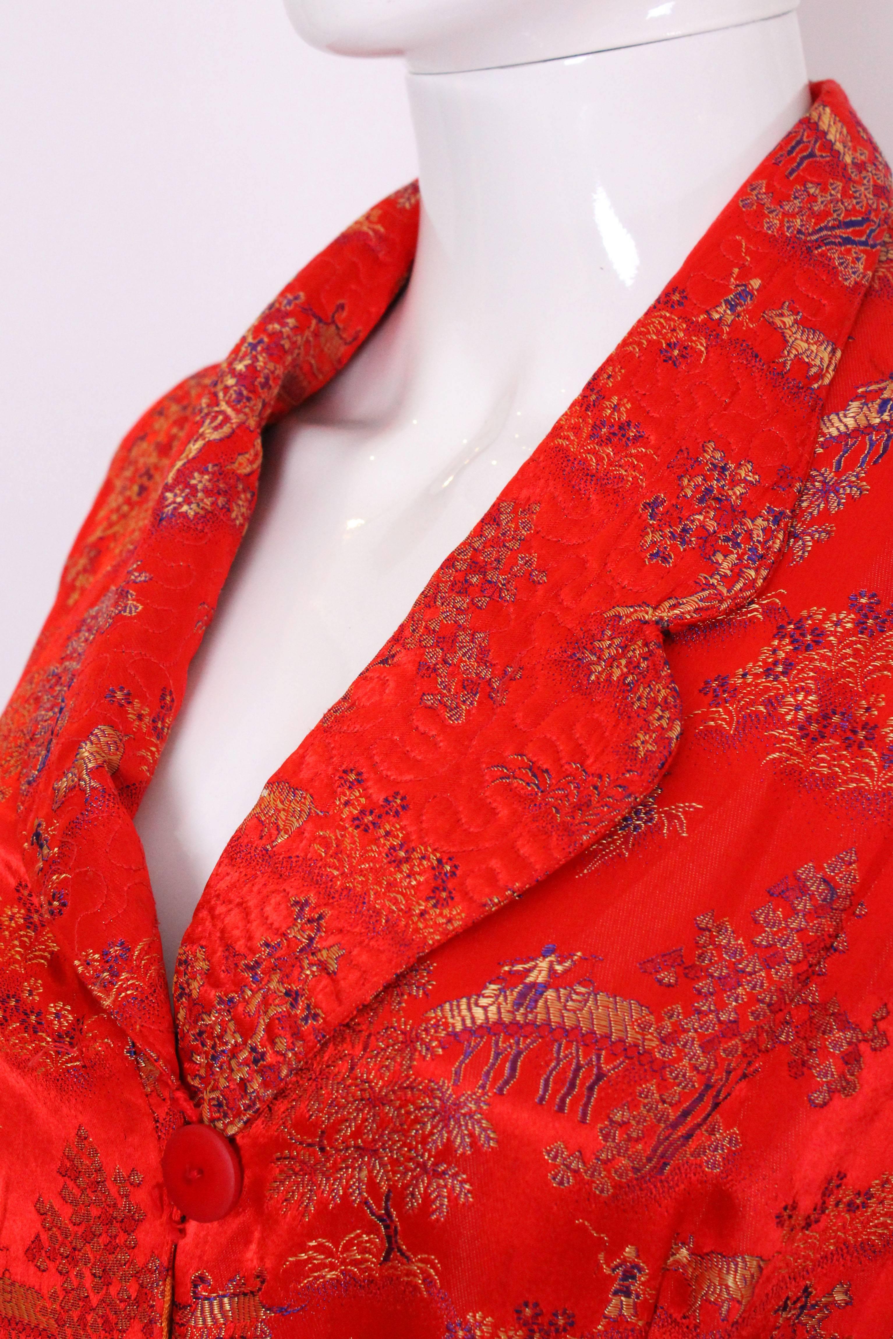 Women's 1950s Chinese Style Red Silk Dressing Gown