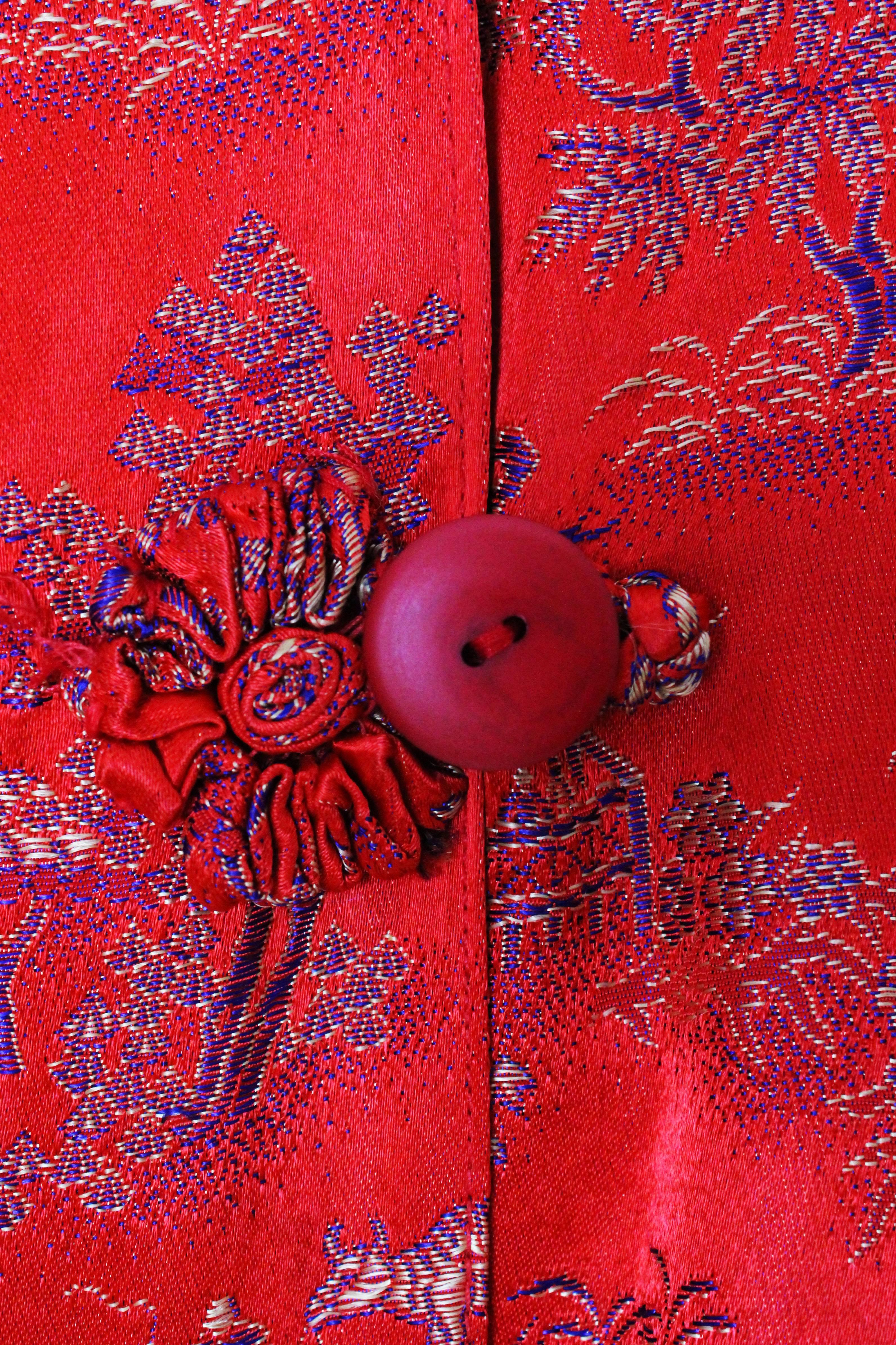 1950s Chinese Style Red Silk Dressing Gown 1