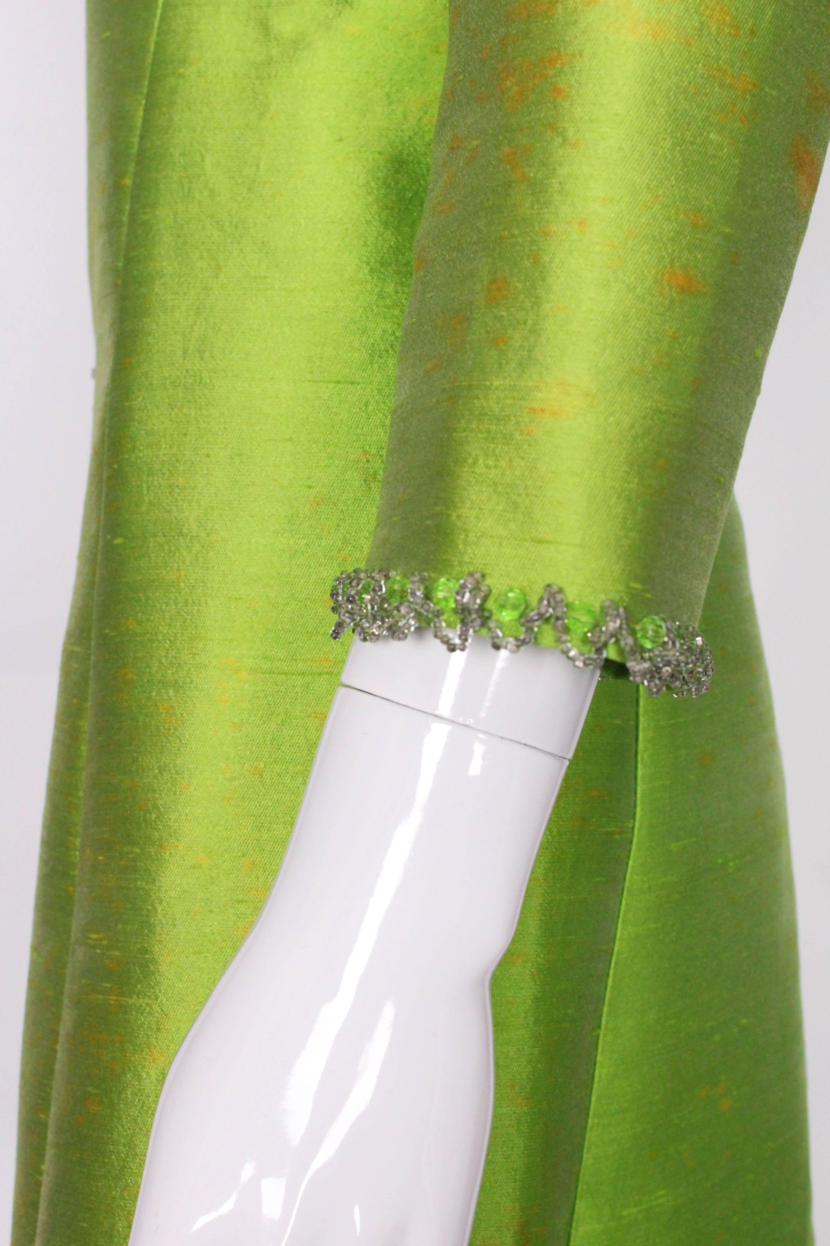 Women's 1960s Bright Green Embellished Silk Cocktail Dress For Sale