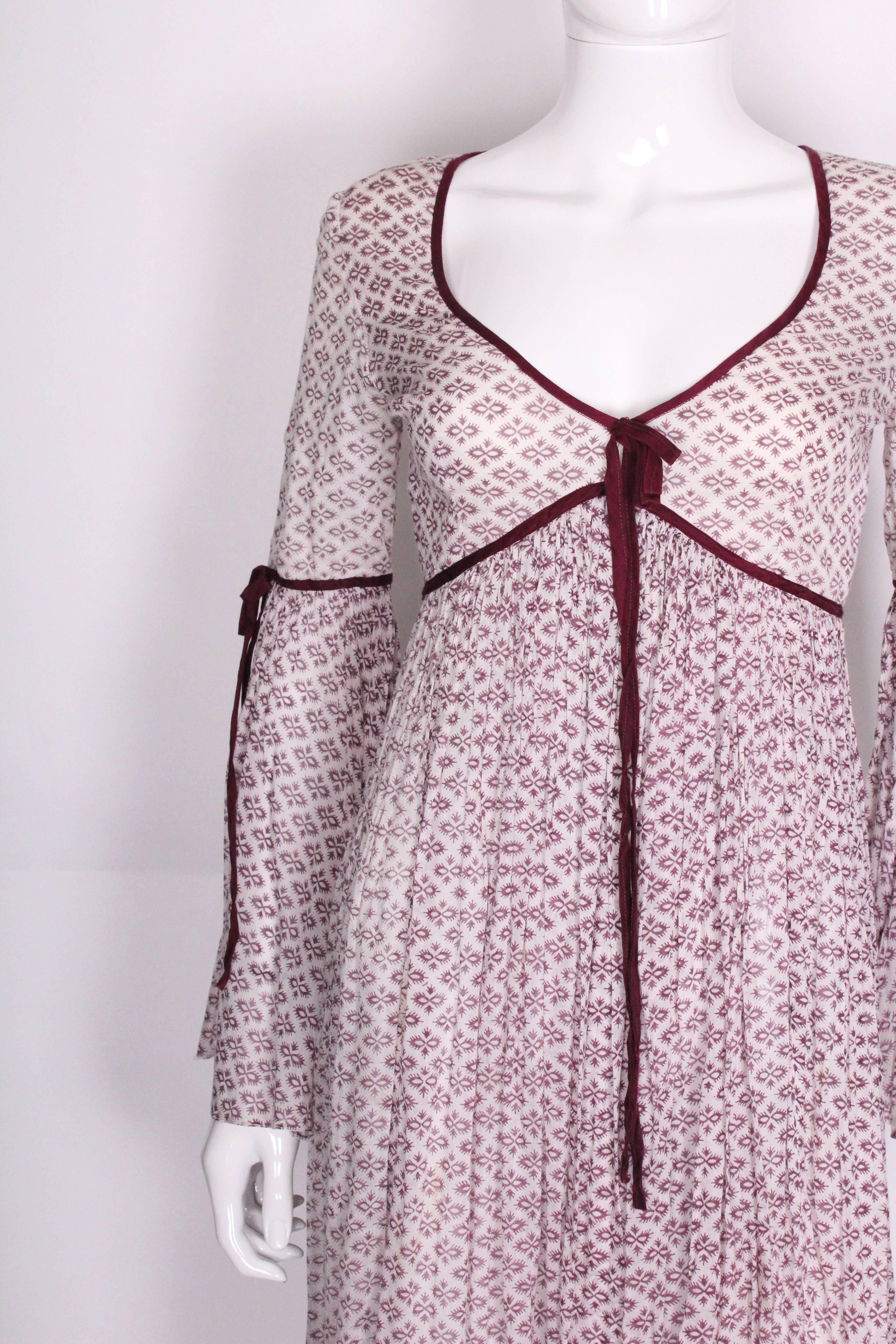 Gray 1970s Purple & White Indian Cotton Printed Maxi Dress