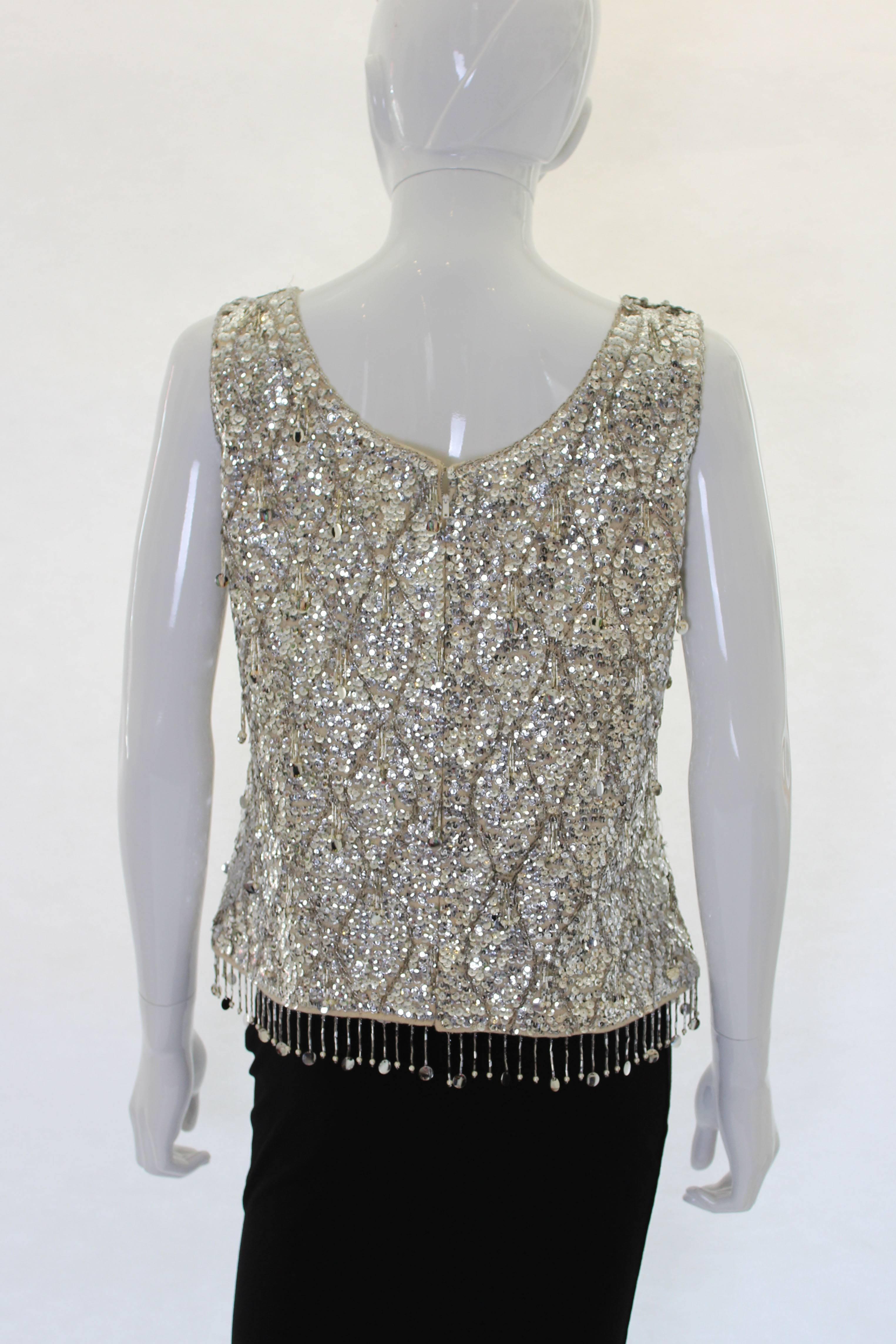 1960s Silver Sequinned Evening Top In Excellent Condition In London, GB
