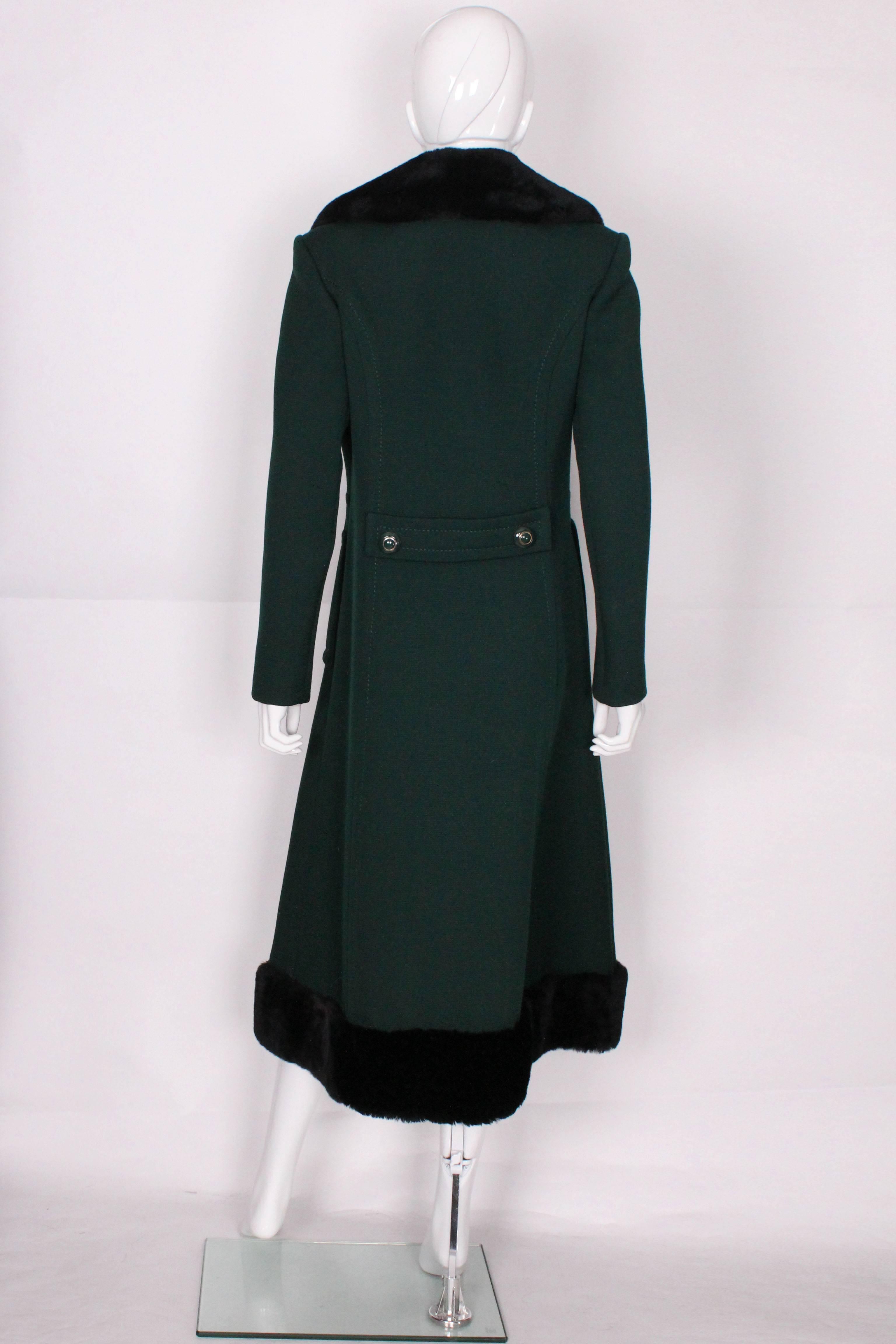 Mansfield for Harrods 1970s Dark Green Wool & Faux Fur Coat In Excellent Condition In London, GB