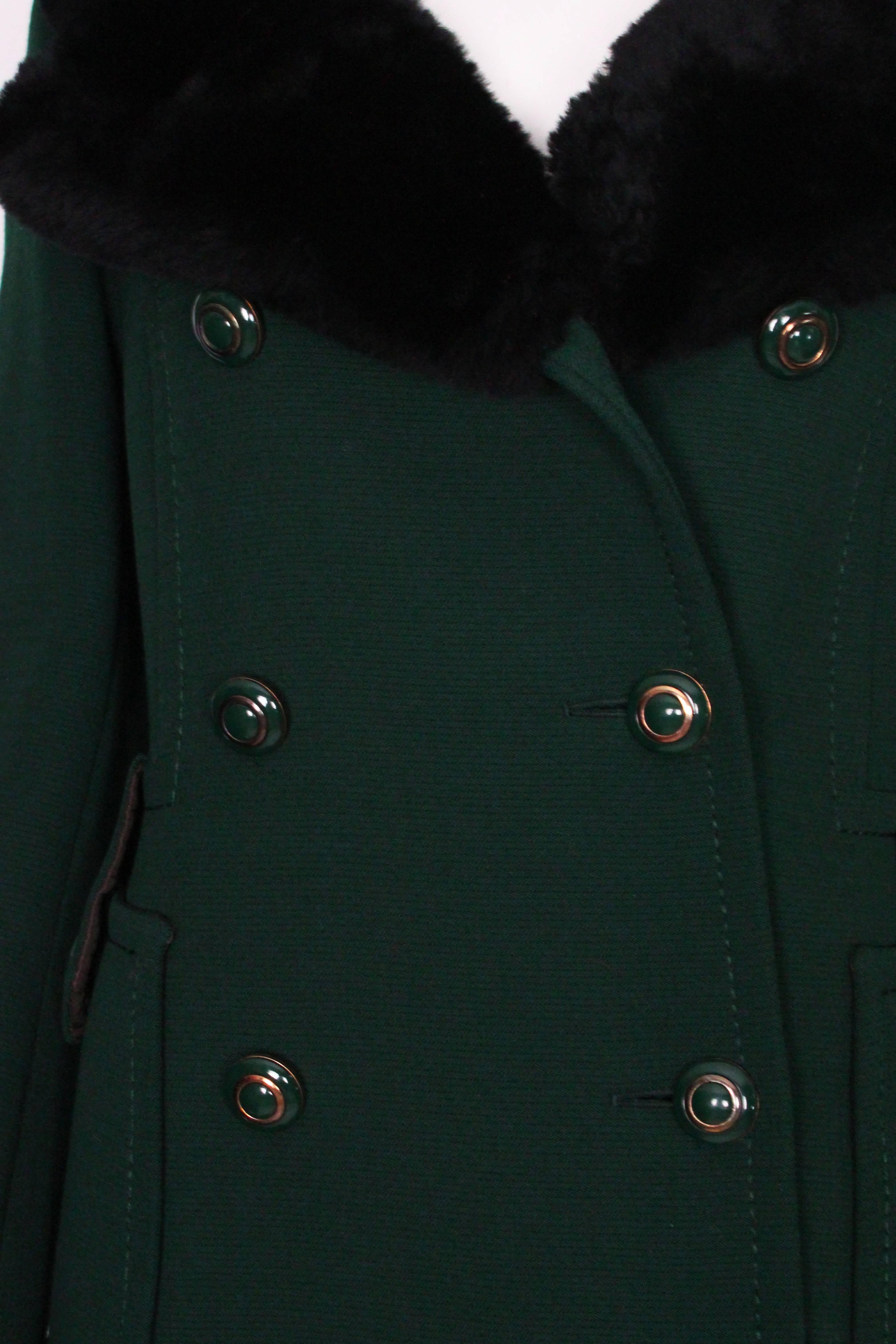 Women's Mansfield for Harrods 1970s Dark Green Wool & Faux Fur Coat