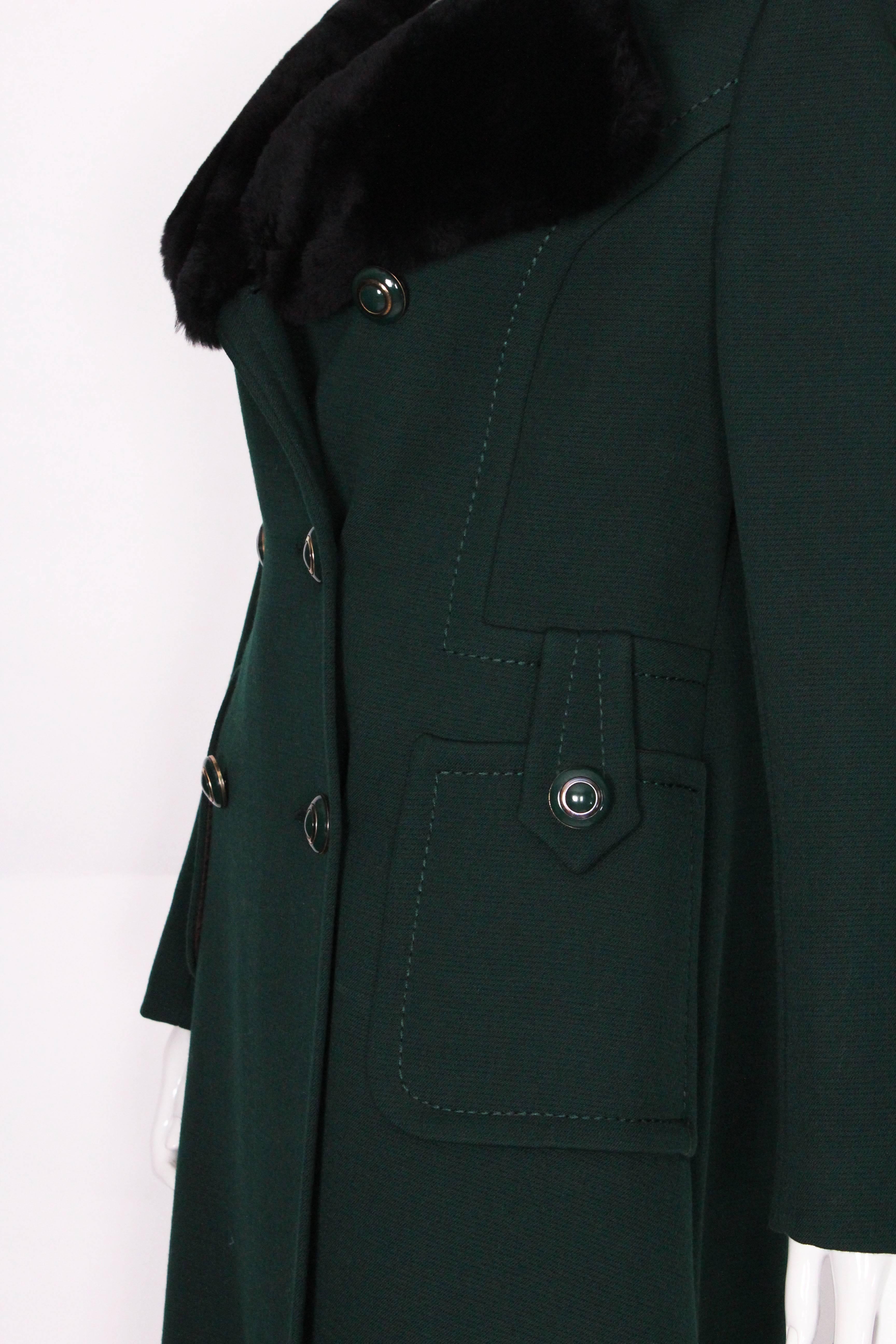 Mansfield for Harrods 1970s Dark Green Wool & Faux Fur Coat 2