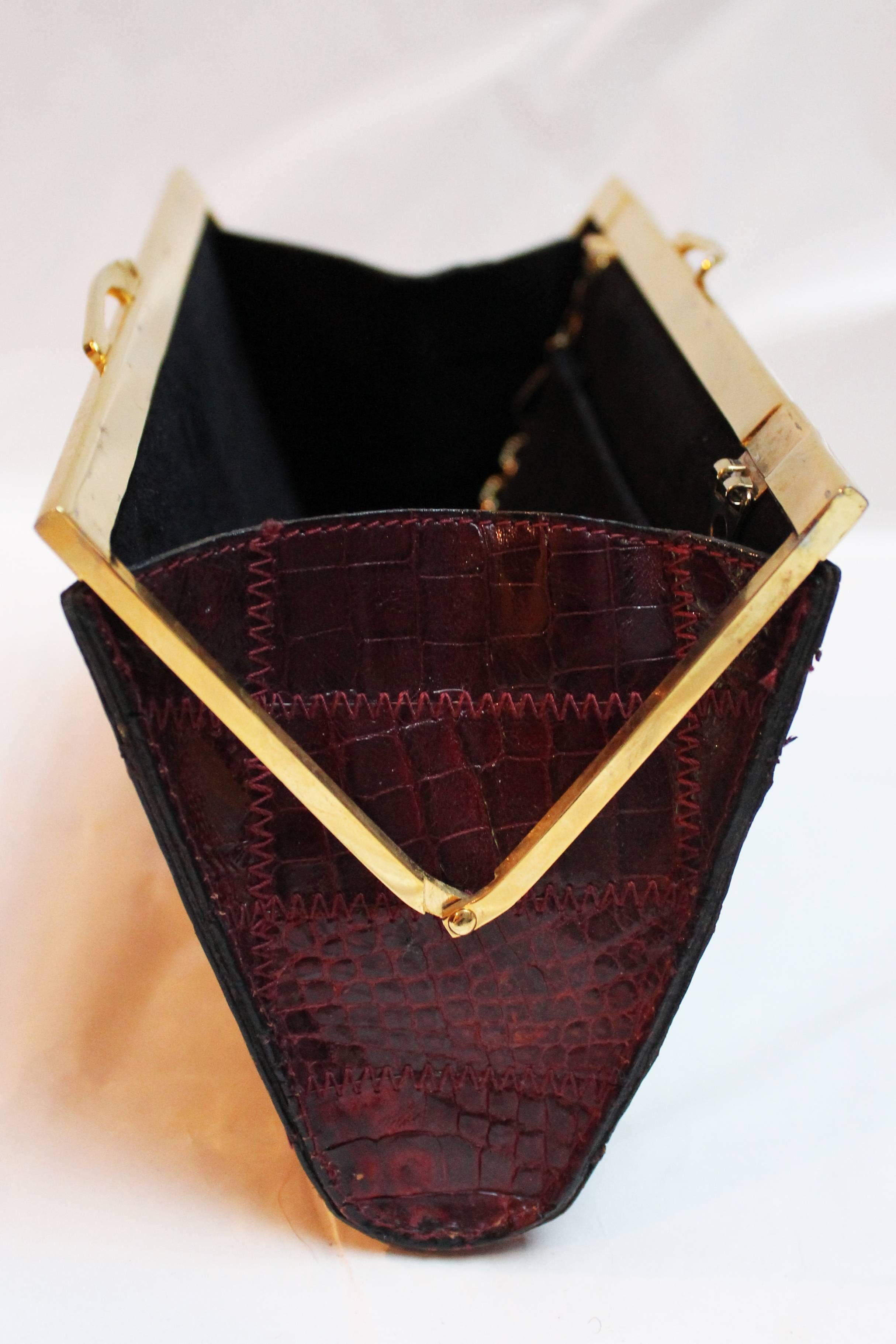 Burgunderrote Krokodil-Tasche von Pierre Cardin 2