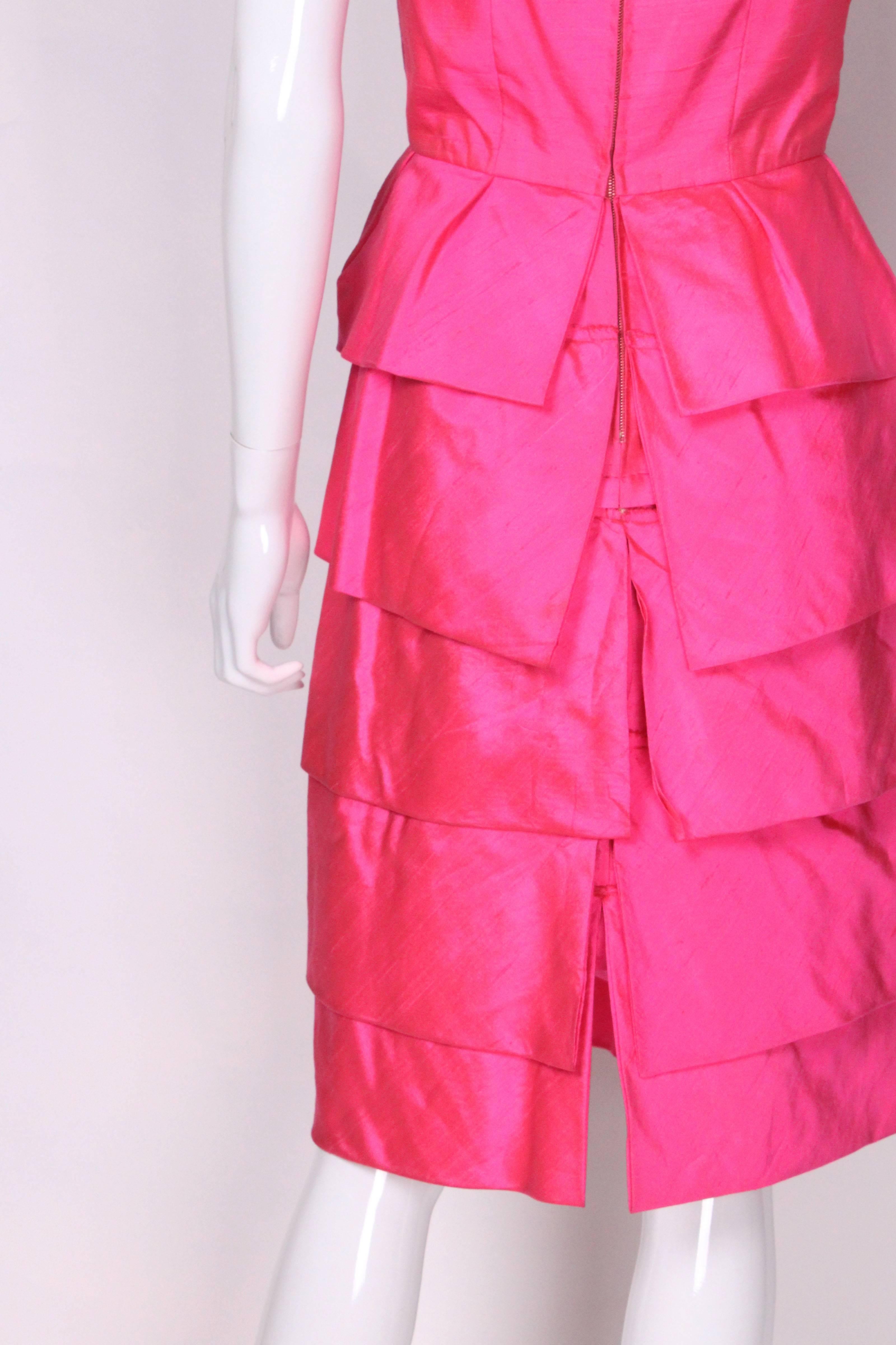 Women's Vintage Bright Pink Raw Silk Cocktail Dress