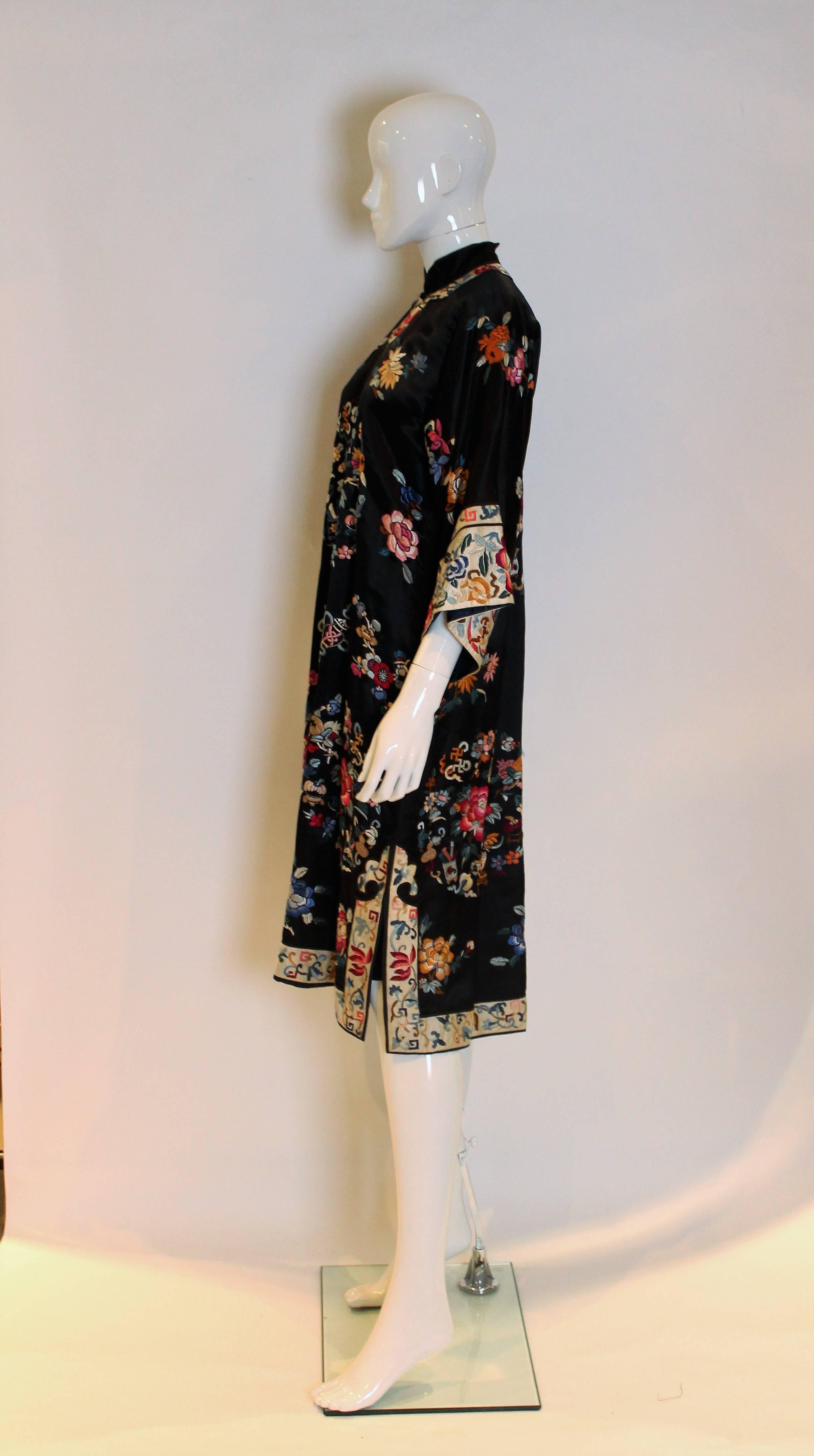 Black 1940s Silk Embroidered Chinease Coat
