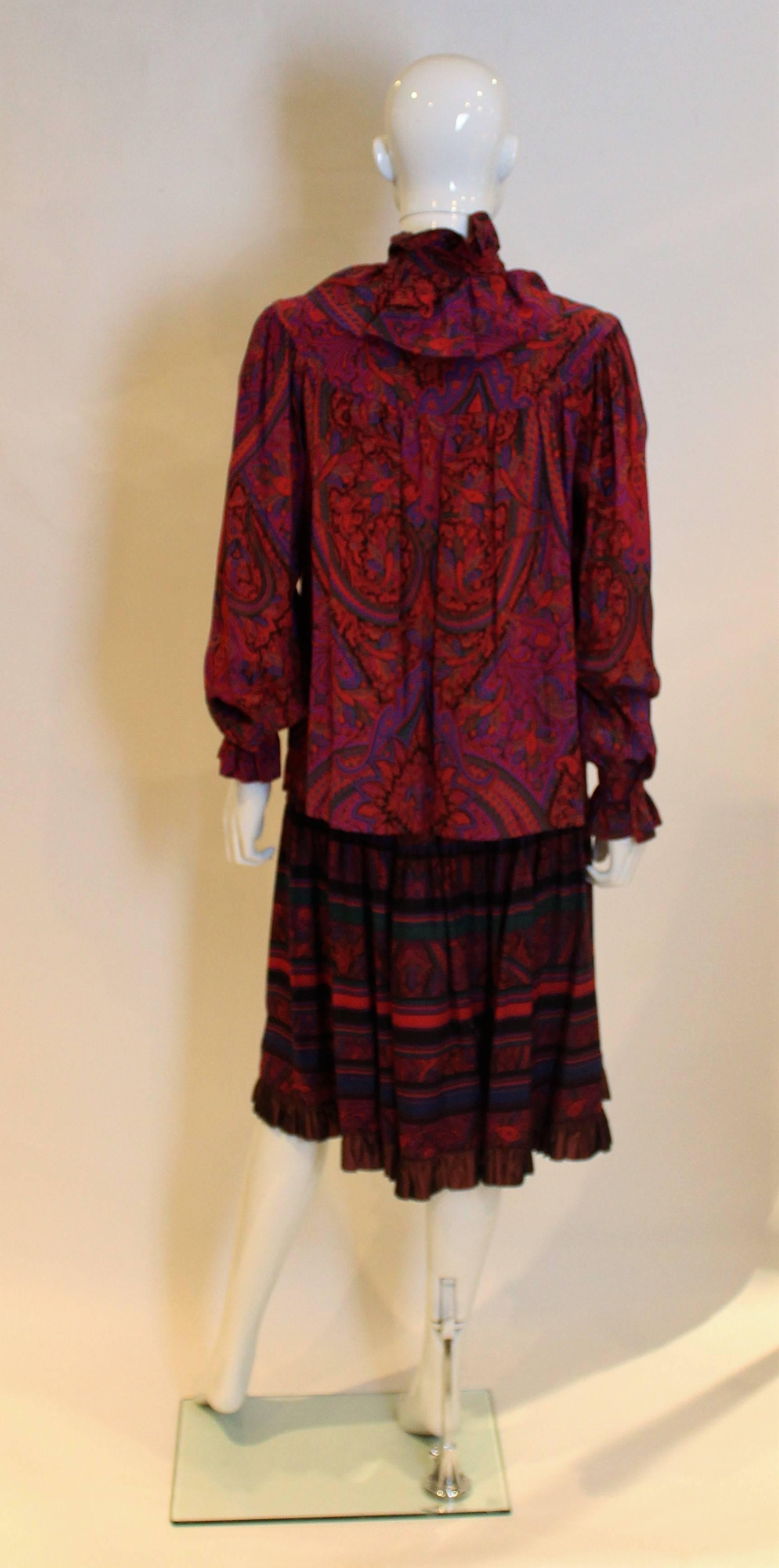 Women's Yves Saint Laurent Silk Blouse and Woo Skirt in Paisley Design