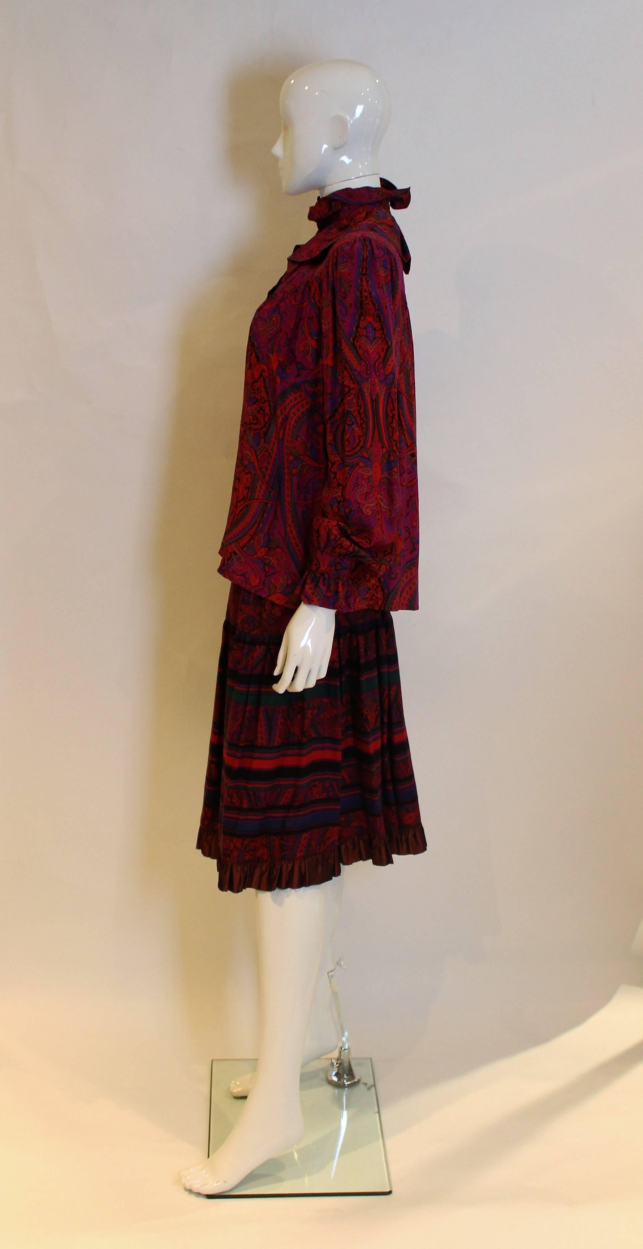 Yves Saint Laurent Silk Blouse and Woo Skirt in Paisley Design In Excellent Condition In London, GB