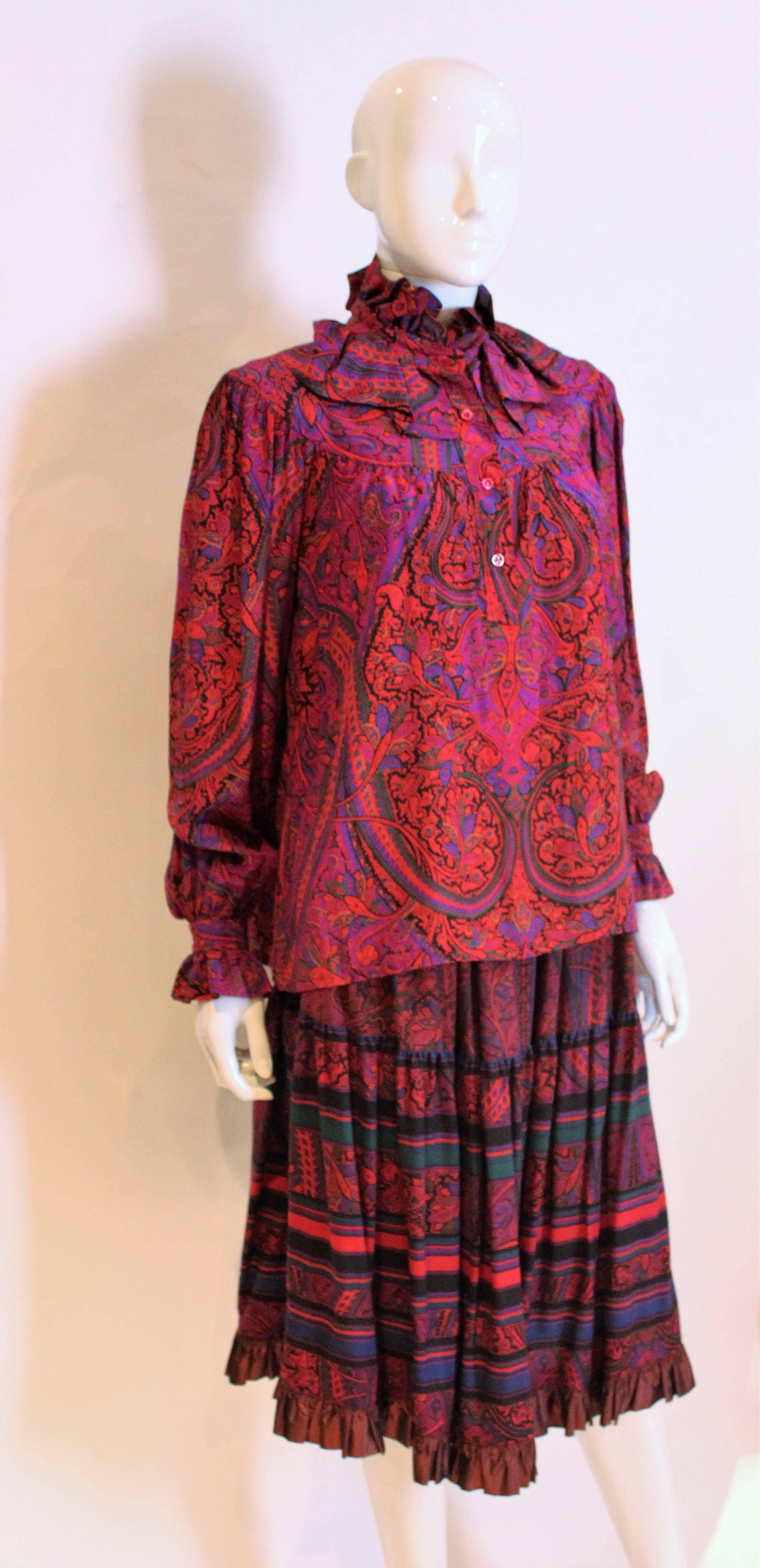 Yves Saint Laurent Silk Blouse and Woo Skirt in Paisley Design 1