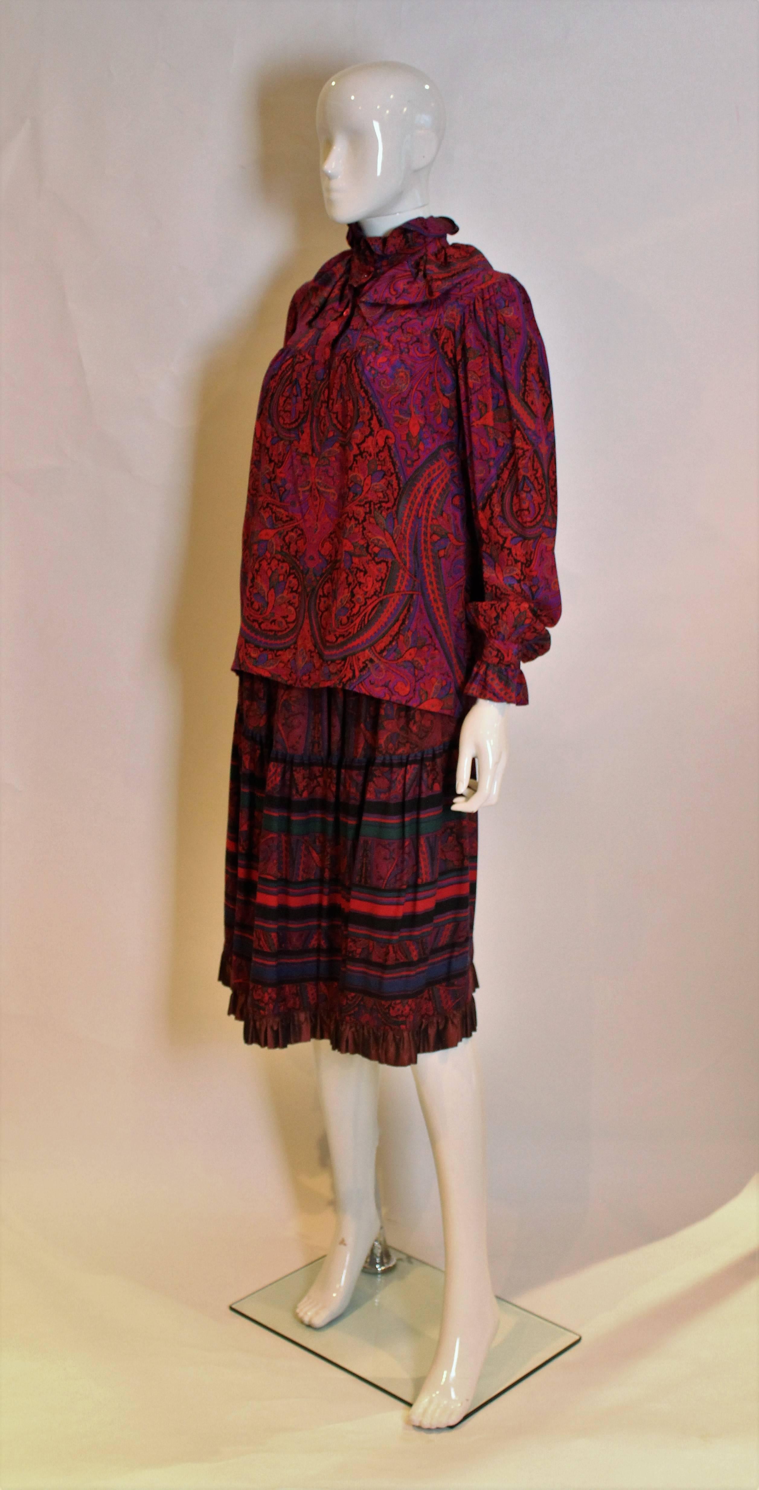 Brown Yves Saint Laurent Silk Blouse and Woo Skirt in Paisley Design
