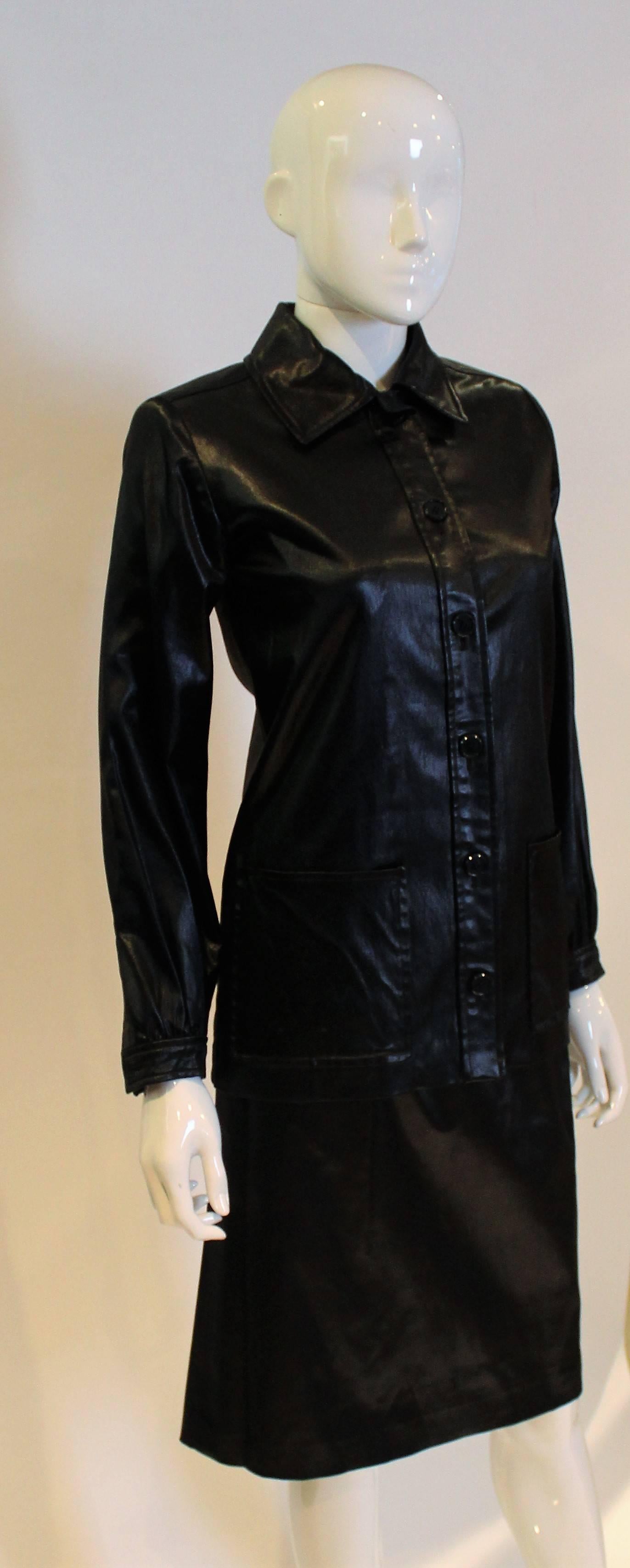 Yves Saint Laurent Rive Gauche Black 'Wet Look' Skirt Suit 1