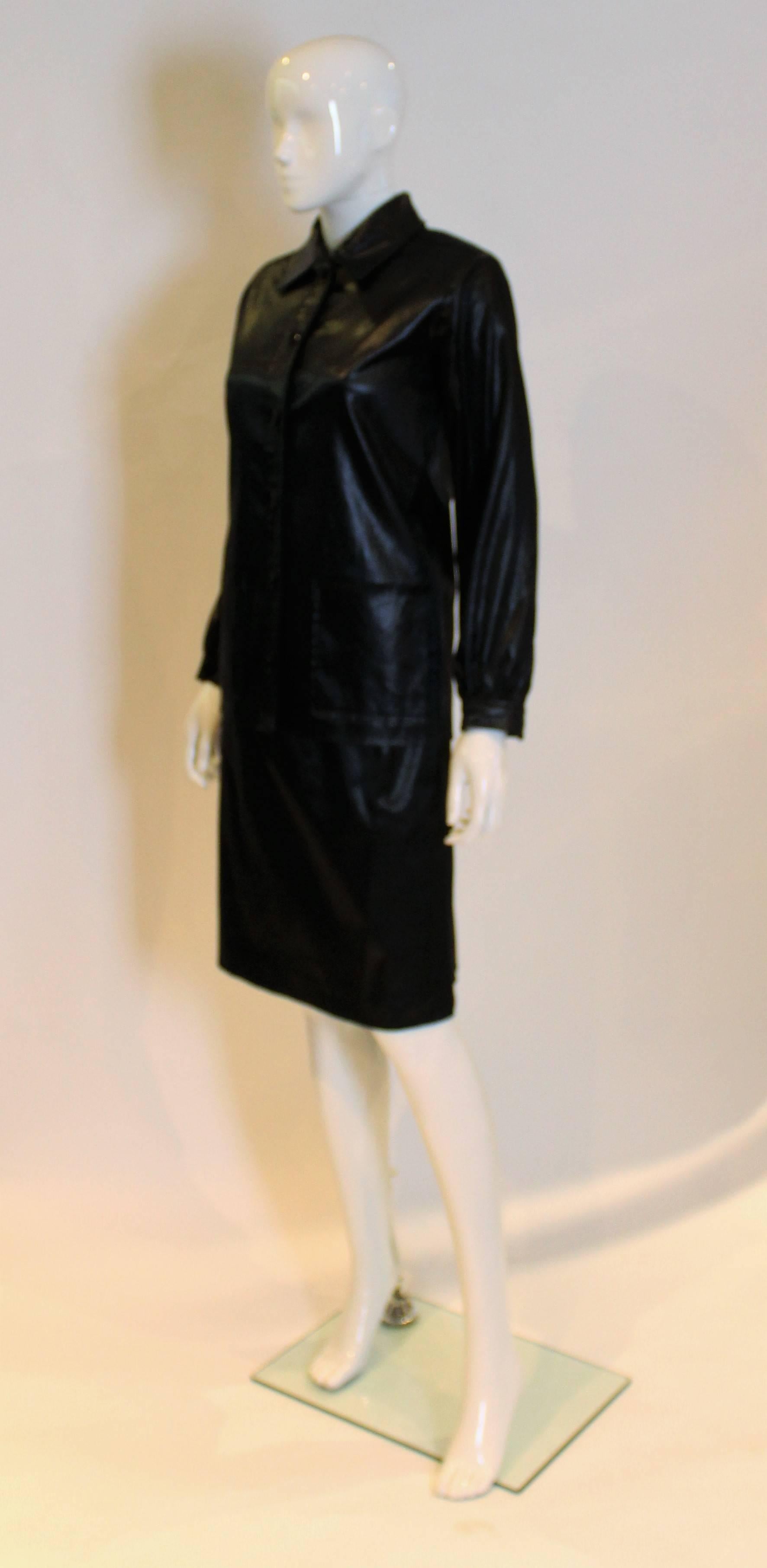 Yves Saint Laurent Rive Gauche Black 'Wet Look' Skirt Suit In Excellent Condition In London, GB