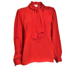 Vintage Yves Saint Laurent Rive Gauche Silk Blouse with Tie Neck
