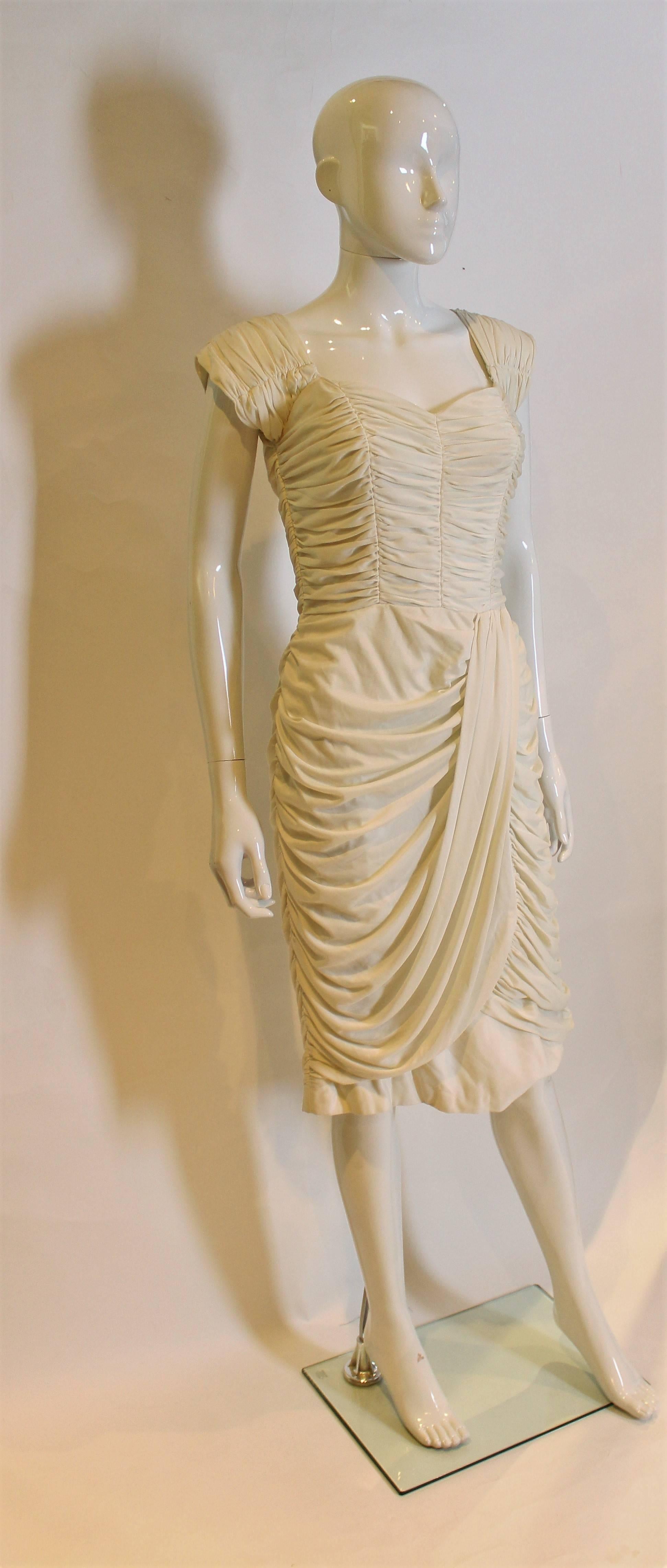 Beige 1950s Grecian Style Gathered Dress