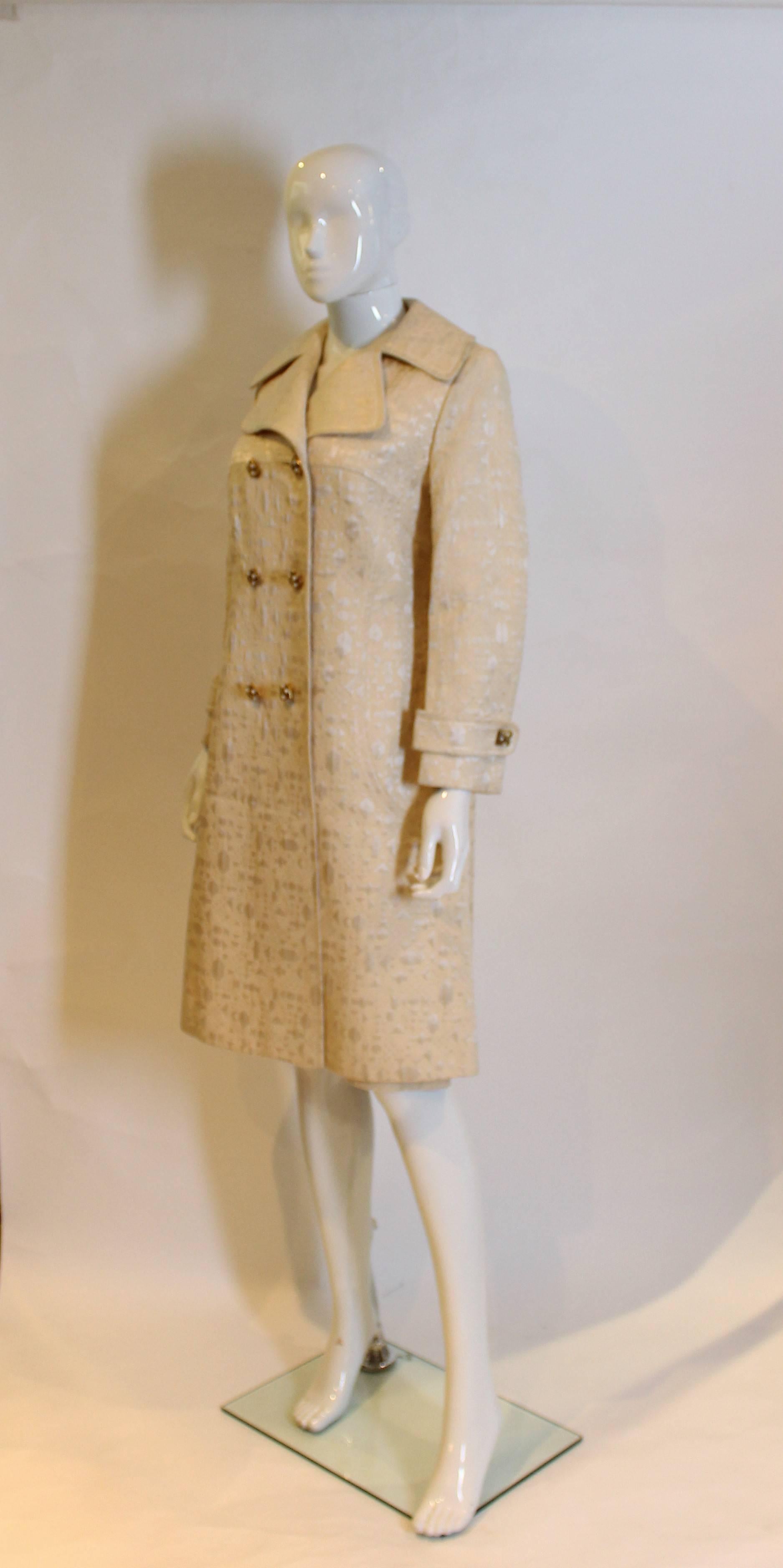 Beige 1960s Brocade coat by Braunschweig of Switzerland